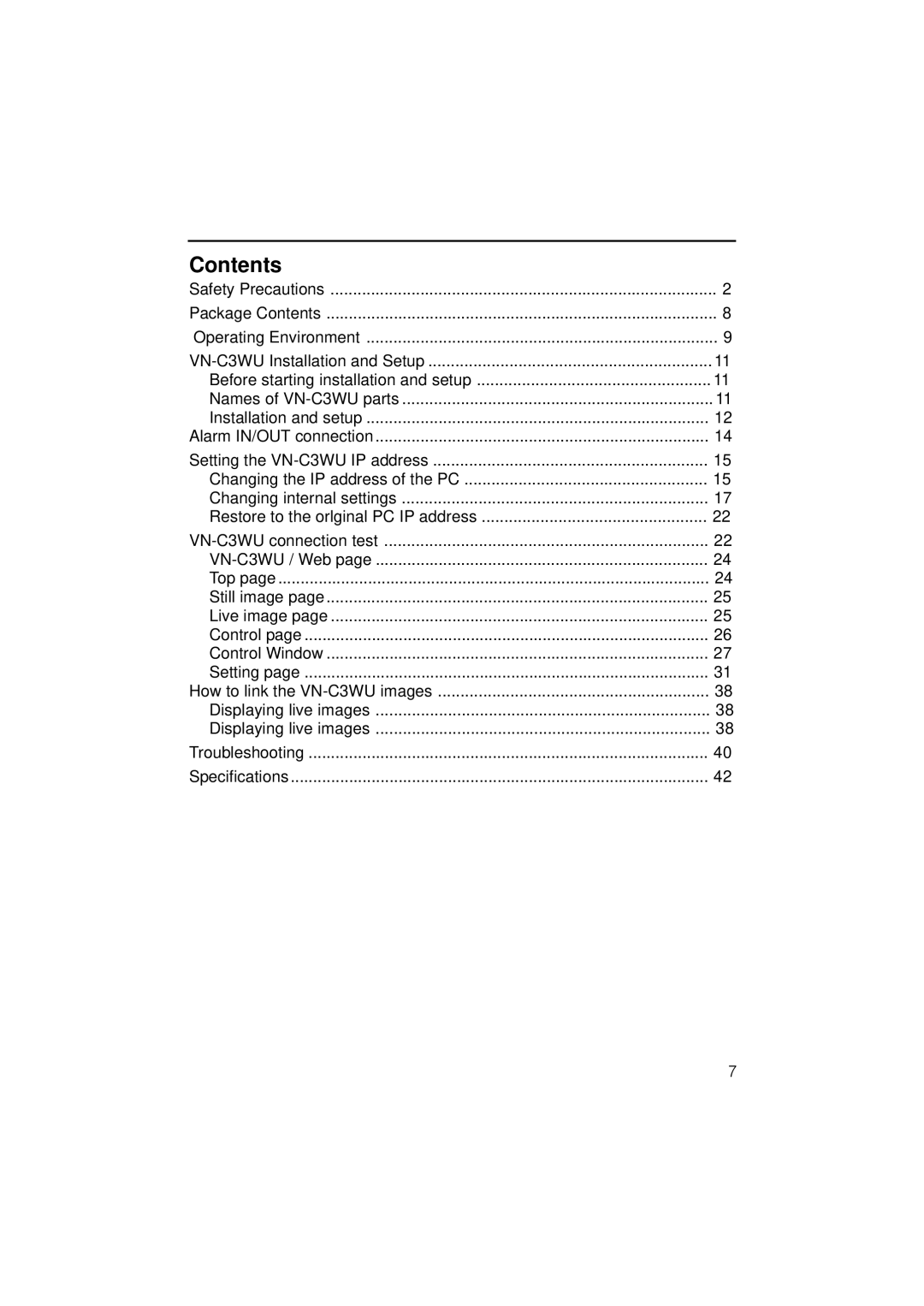 JVC VN-C3WU instruction manual Contents 