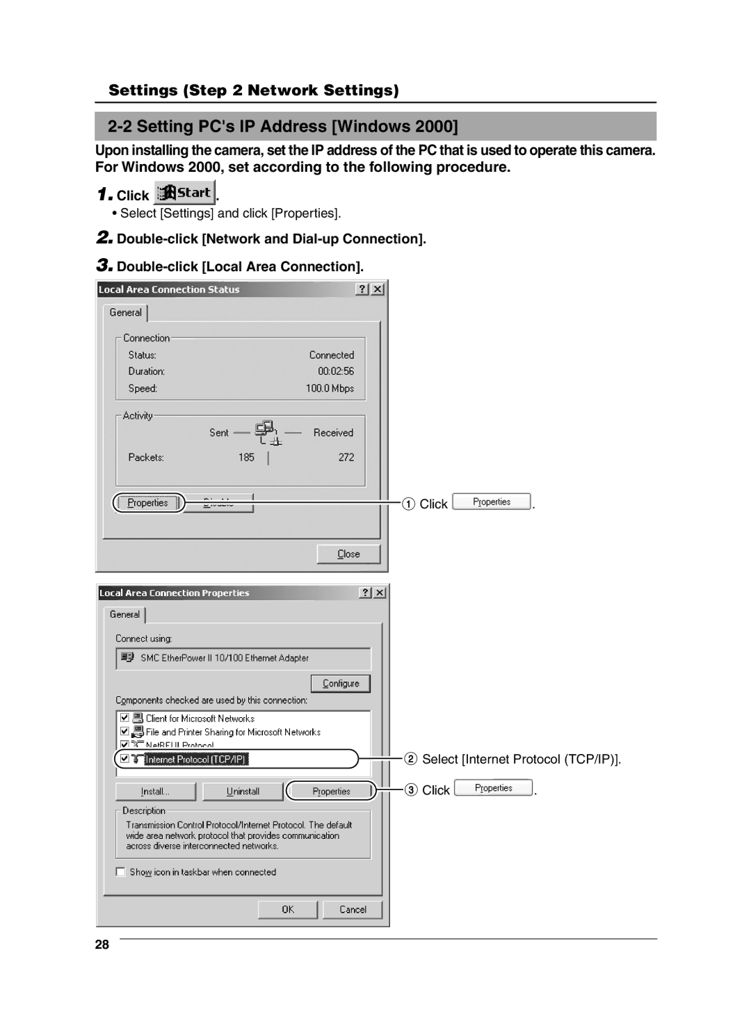 JVC VN-C625 manual Setting PCs IP Address Windows 