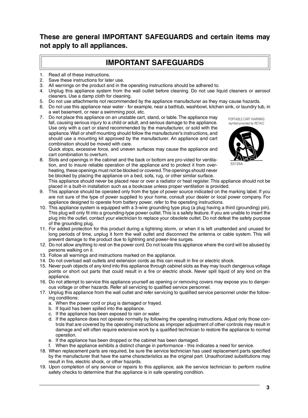 JVC VN-C625 manual Important Safeguards 