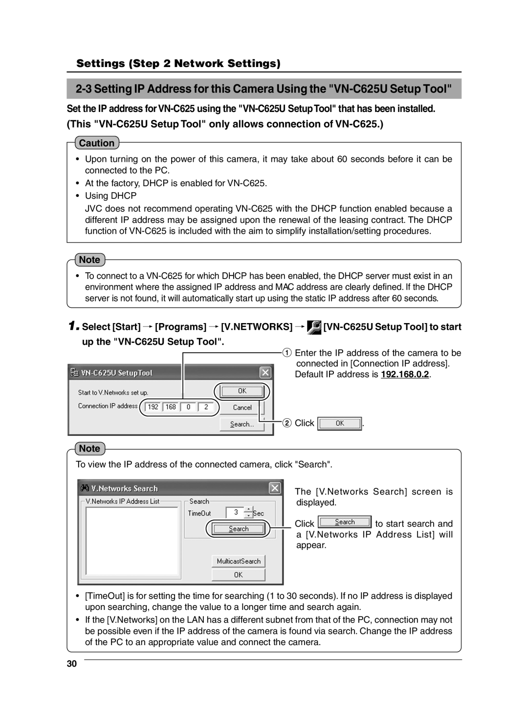 JVC VN-C625 manual Settings Network Settings 