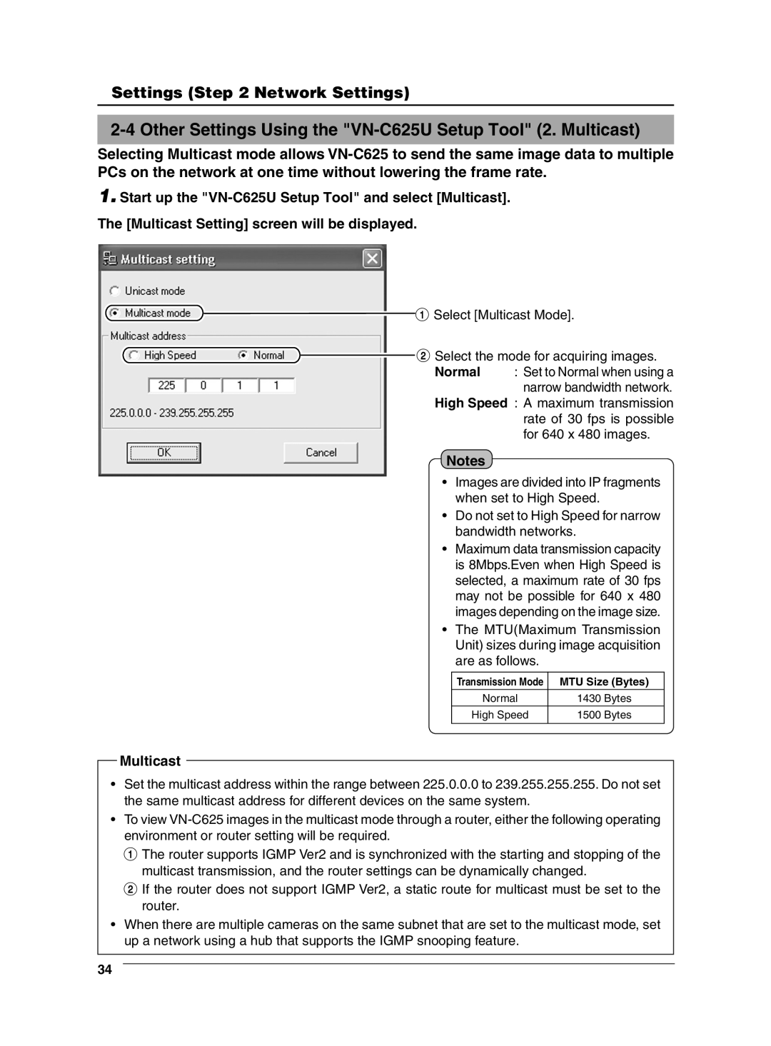 JVC manual Other Settings Using the VN-C625U Setup Tool 2. Multicast 