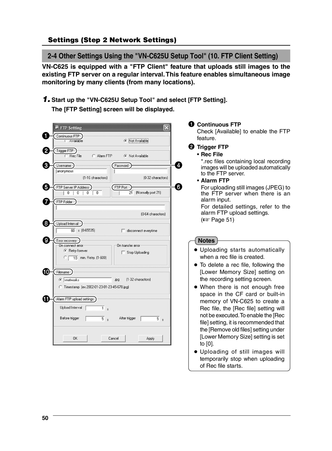 JVC VN-C625 manual Continuous FTP, Trigger FTP, Rec File 