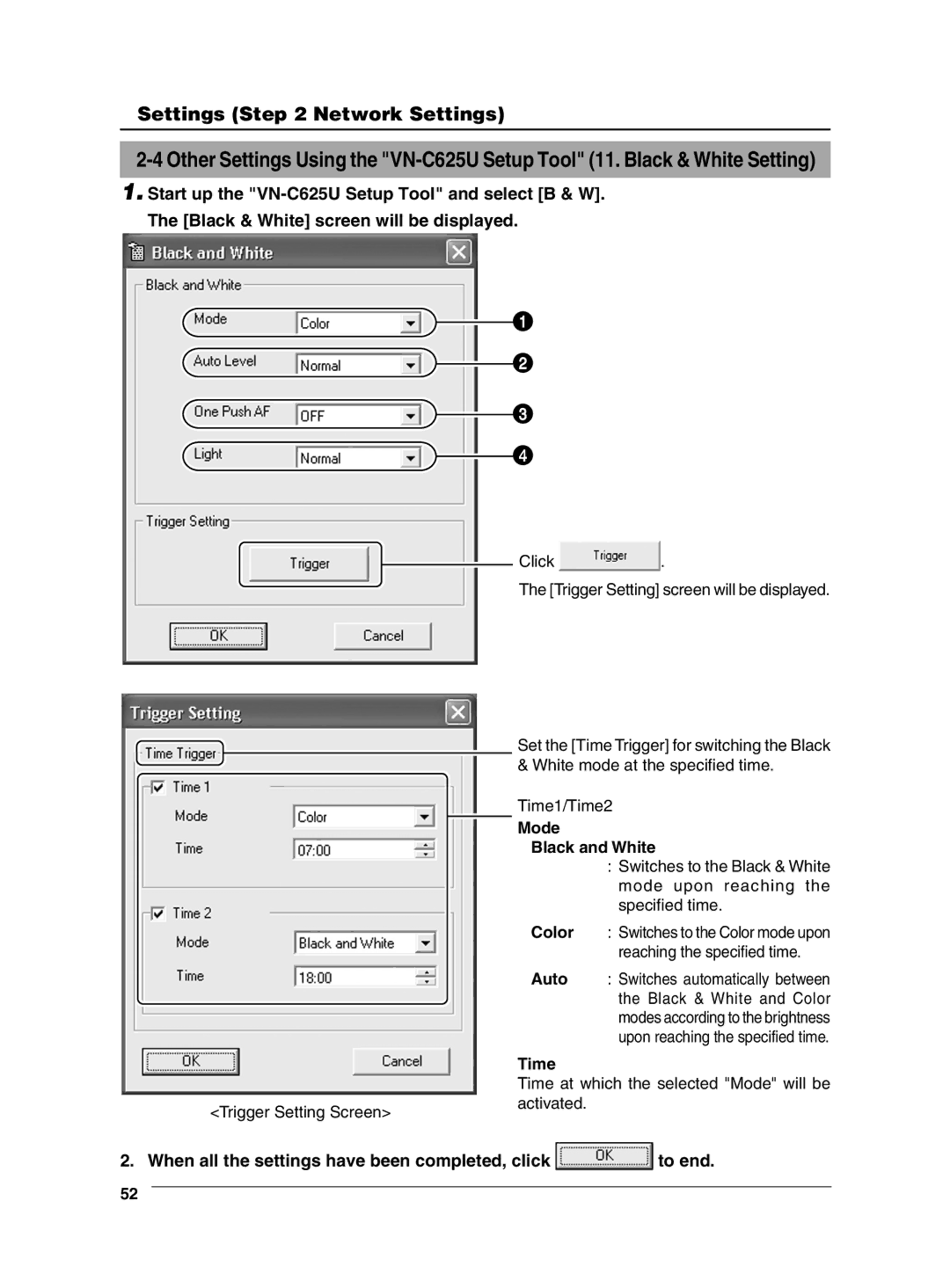 JVC VN-C625 manual Mode Black and White, Time 