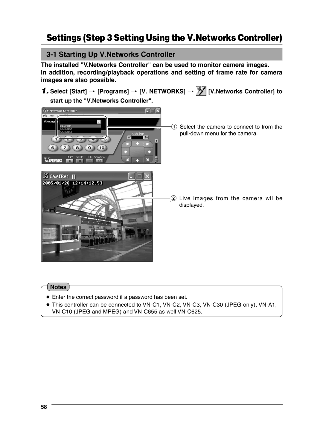 JVC VN-C625 manual Settings Setting Using the V.Networks Controller, Starting Up V.Networks Controller 