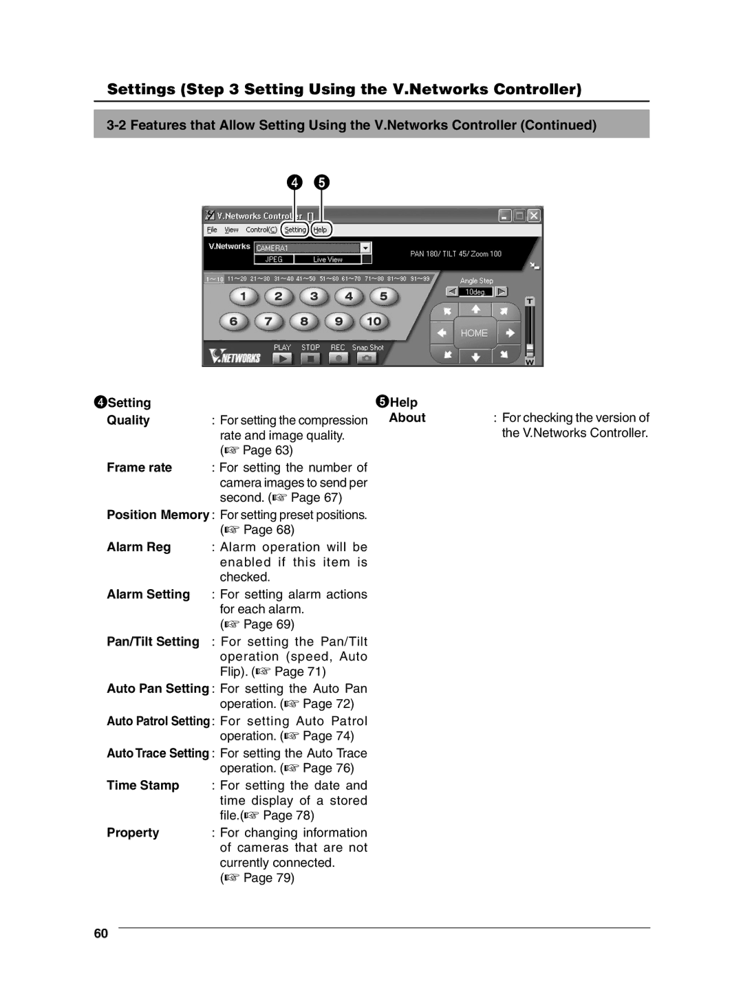 JVC VN-C625 manual Features that Allow Setting Using the V.Networks Controller, 4Setting Quality, 5Help About 