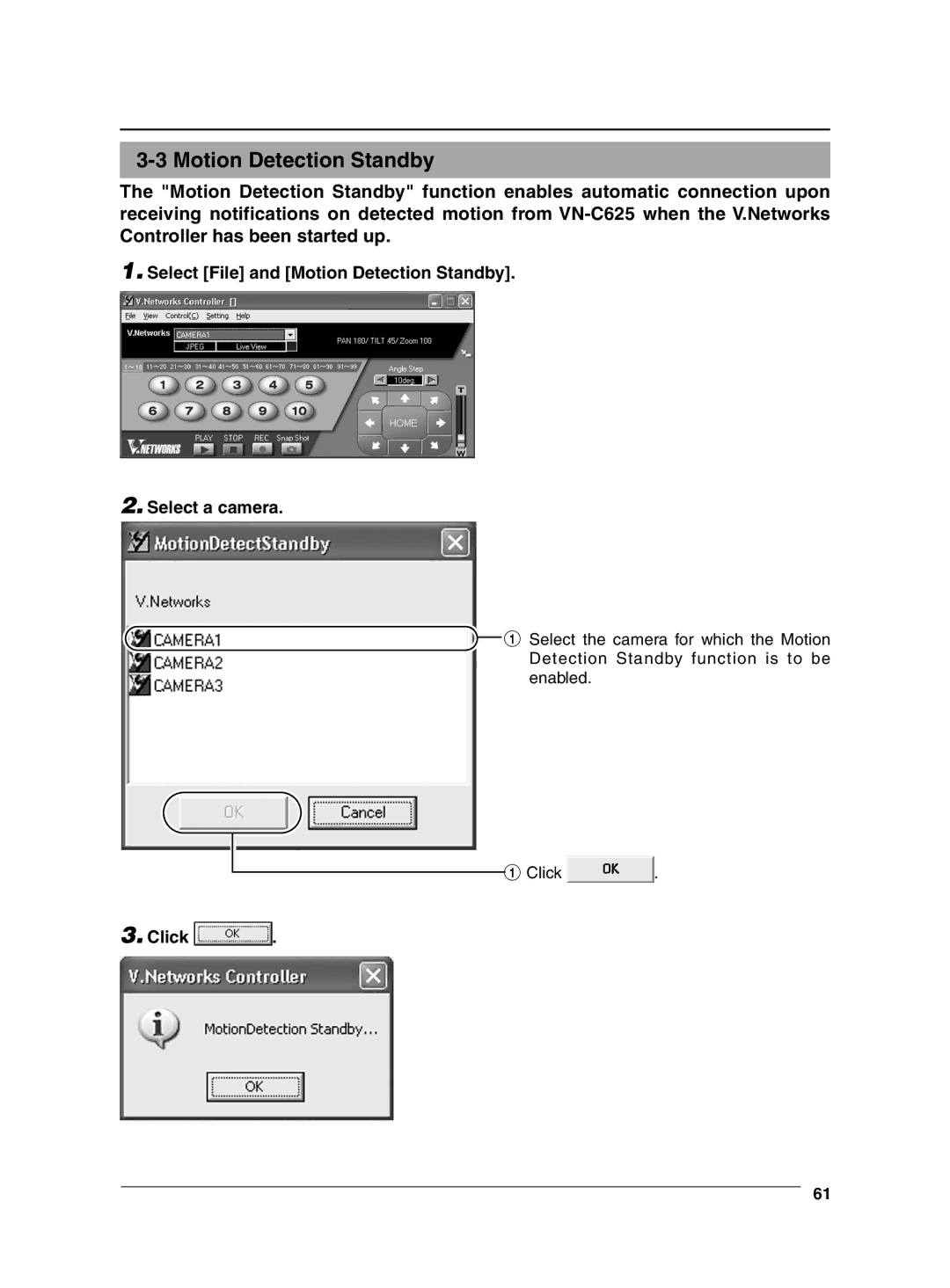 JVC VN-C625 manual Select File and Motion Detection Standby Select a camera 