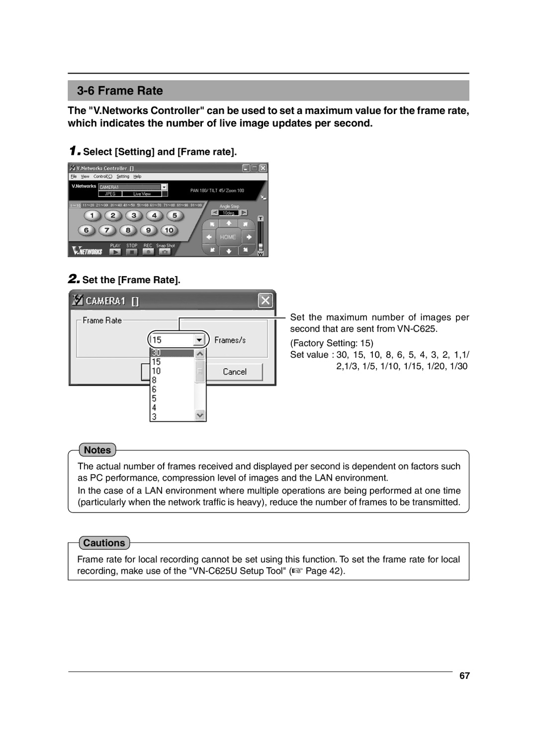 JVC VN-C625 manual Select Setting and Frame rate Set the Frame Rate 