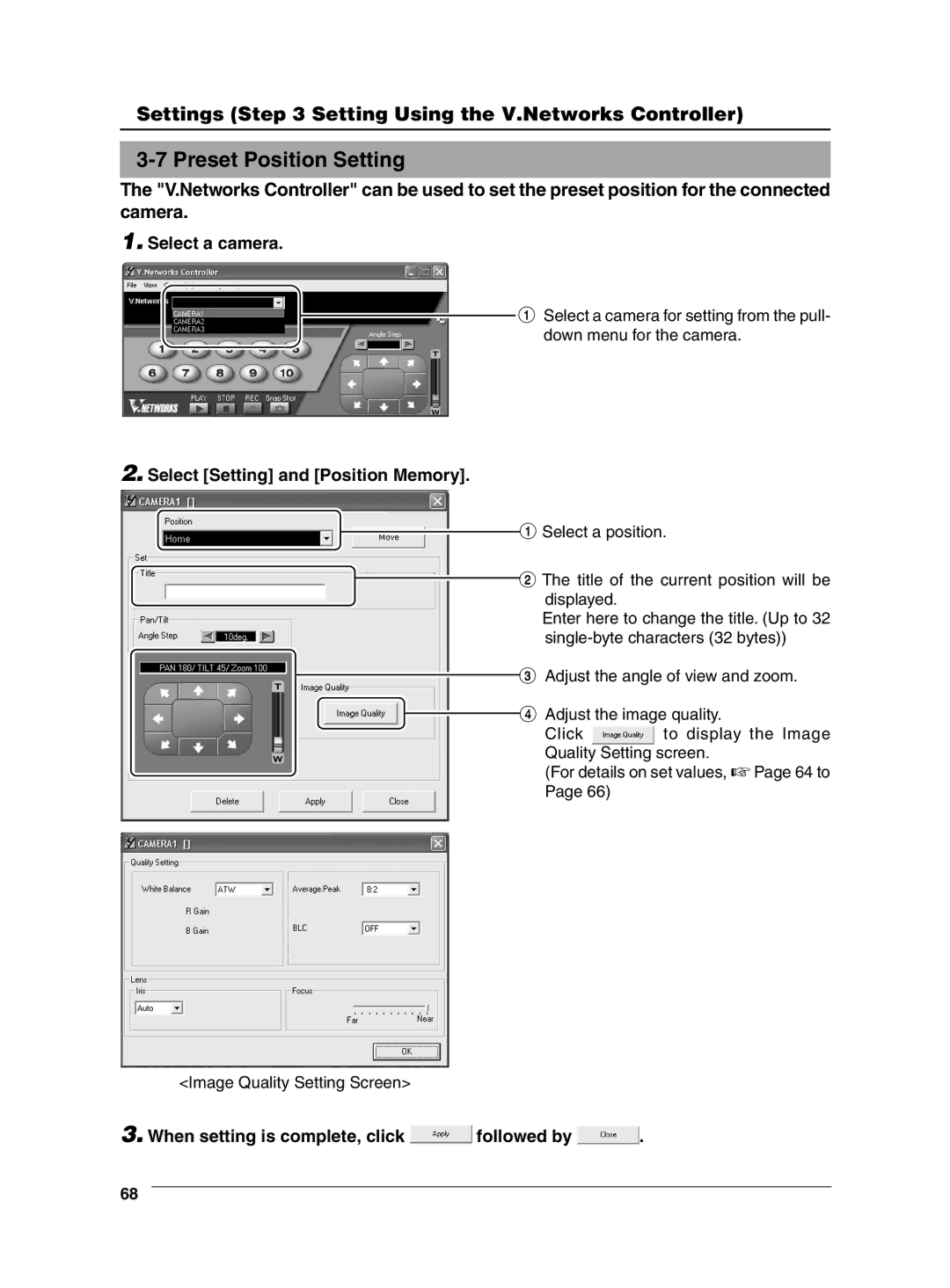 JVC VN-C625 manual Preset Position Setting, Select Setting and Position Memory 