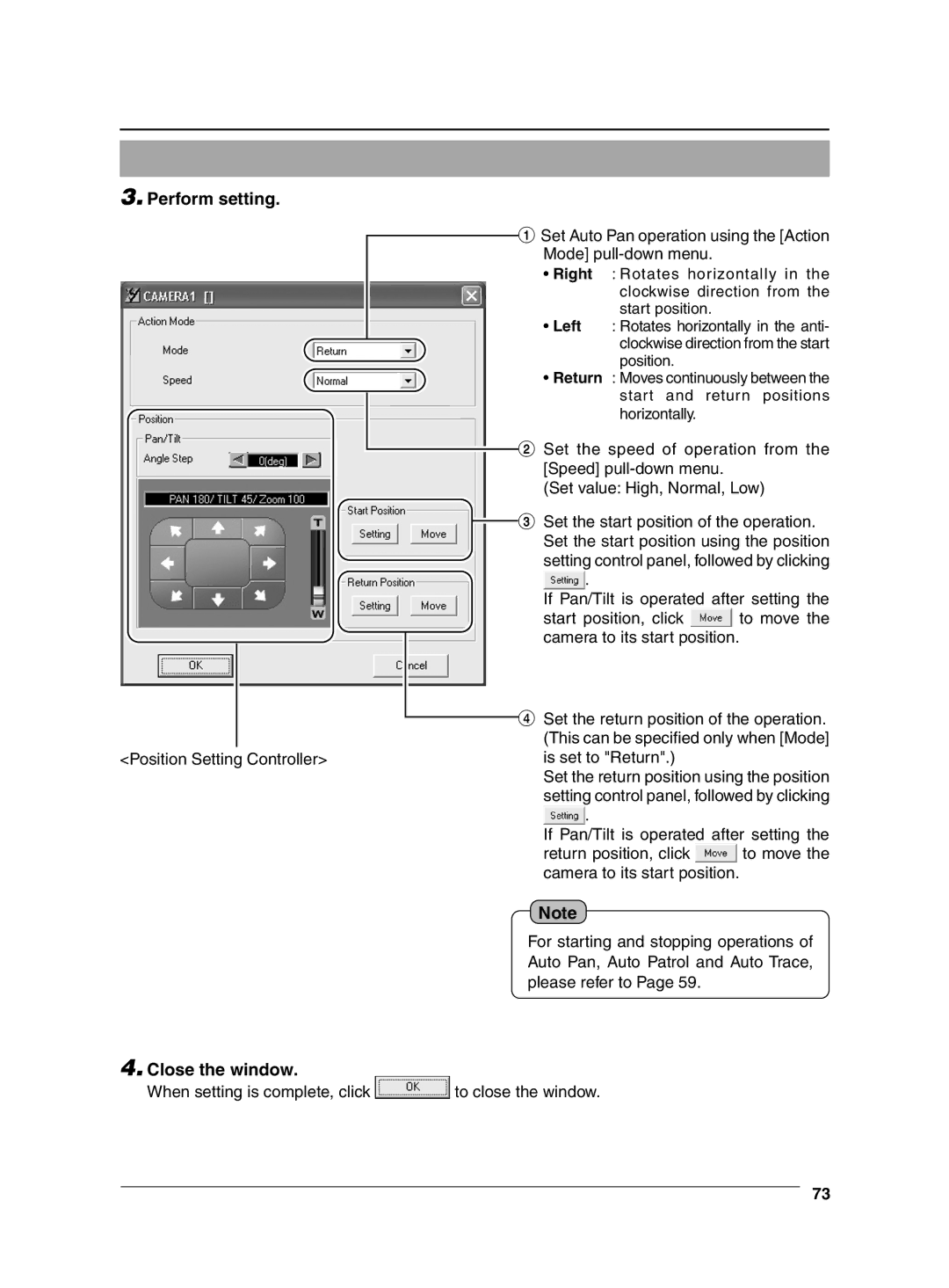 JVC VN-C625 manual Perform setting, Close the window 