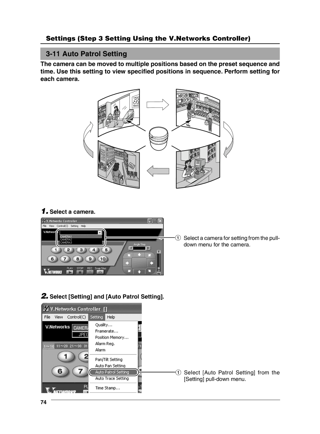 JVC VN-C625 manual Select Setting and Auto Patrol Setting 