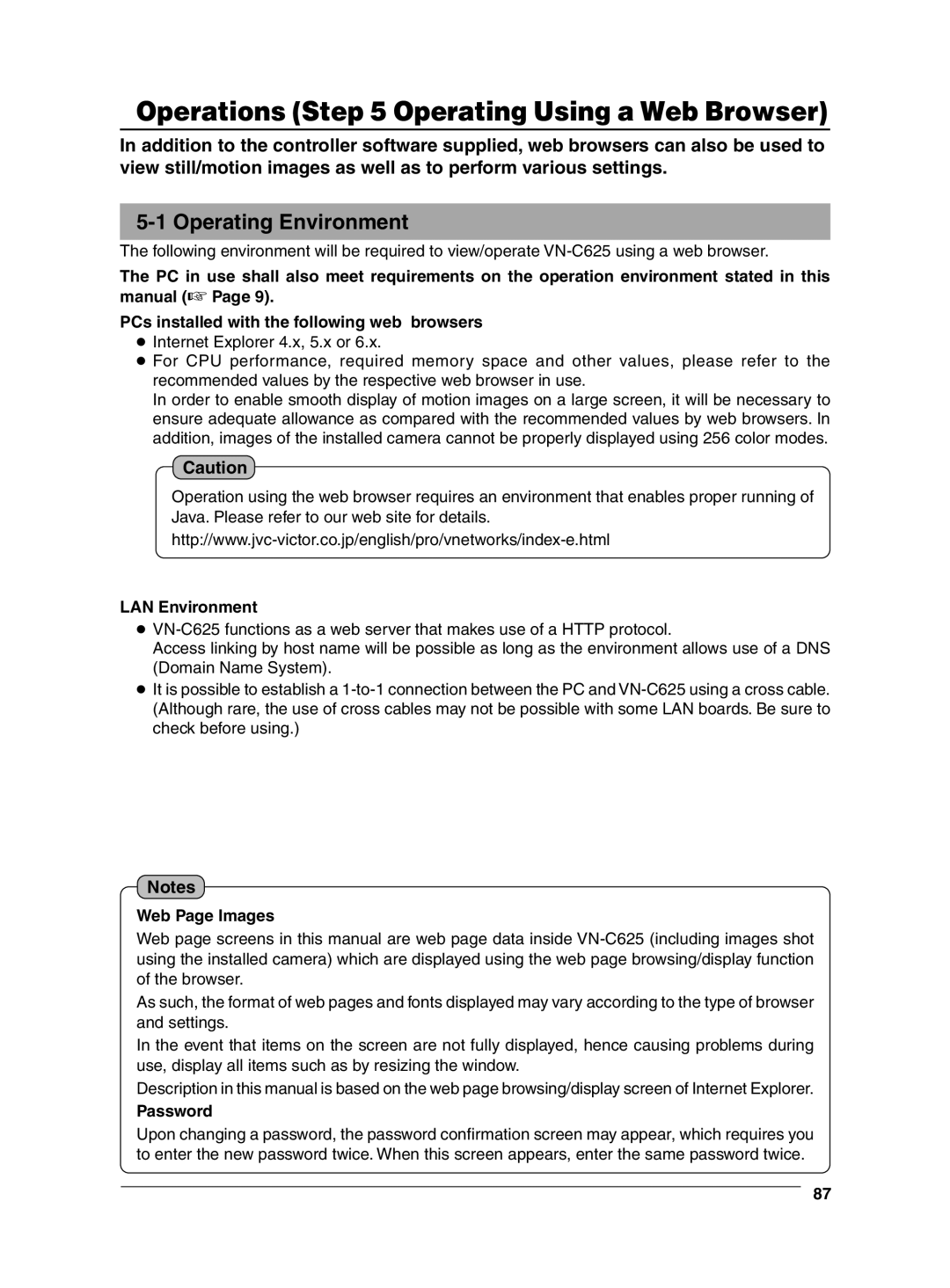 JVC VN-C625 manual LAN Environment, Web Page Images 