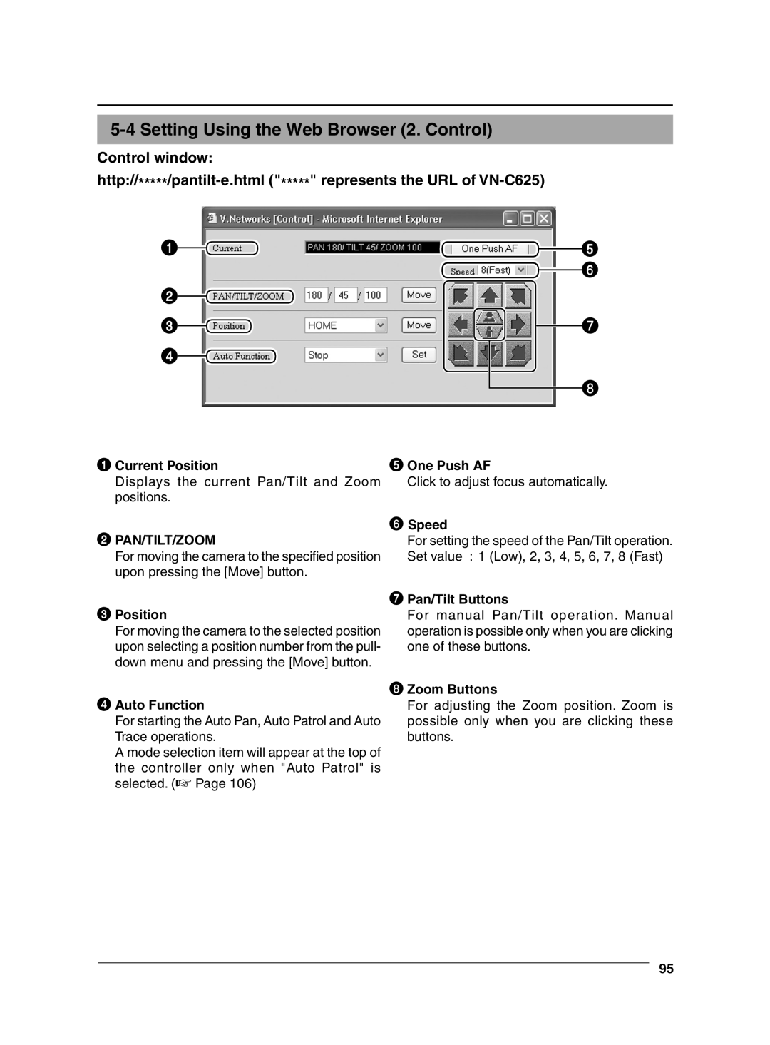 JVC VN-C625 manual Setting Using the Web Browser 2. Control 