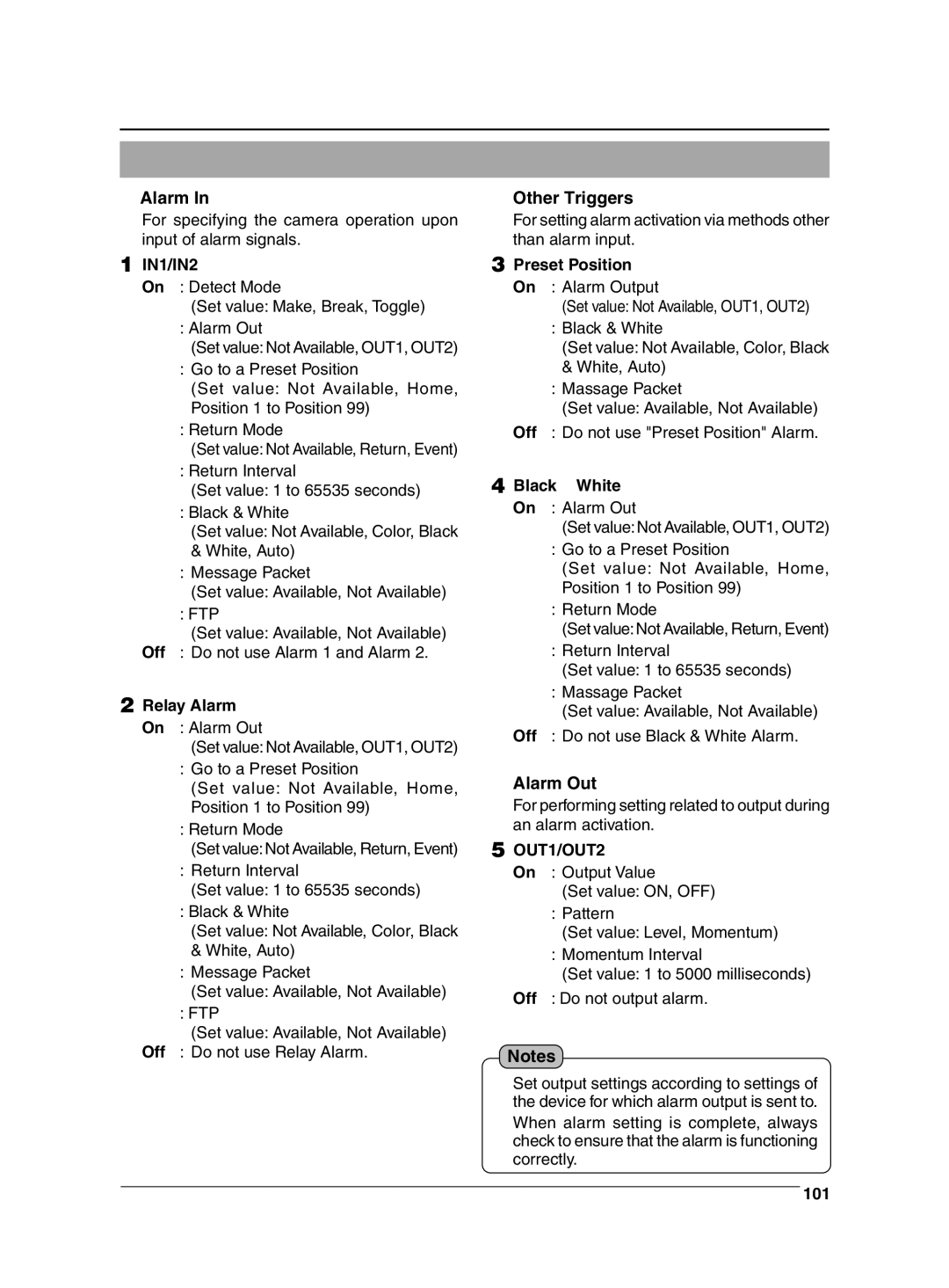 JVC VN-C655 manual  Other Triggers,  Alarm Out 