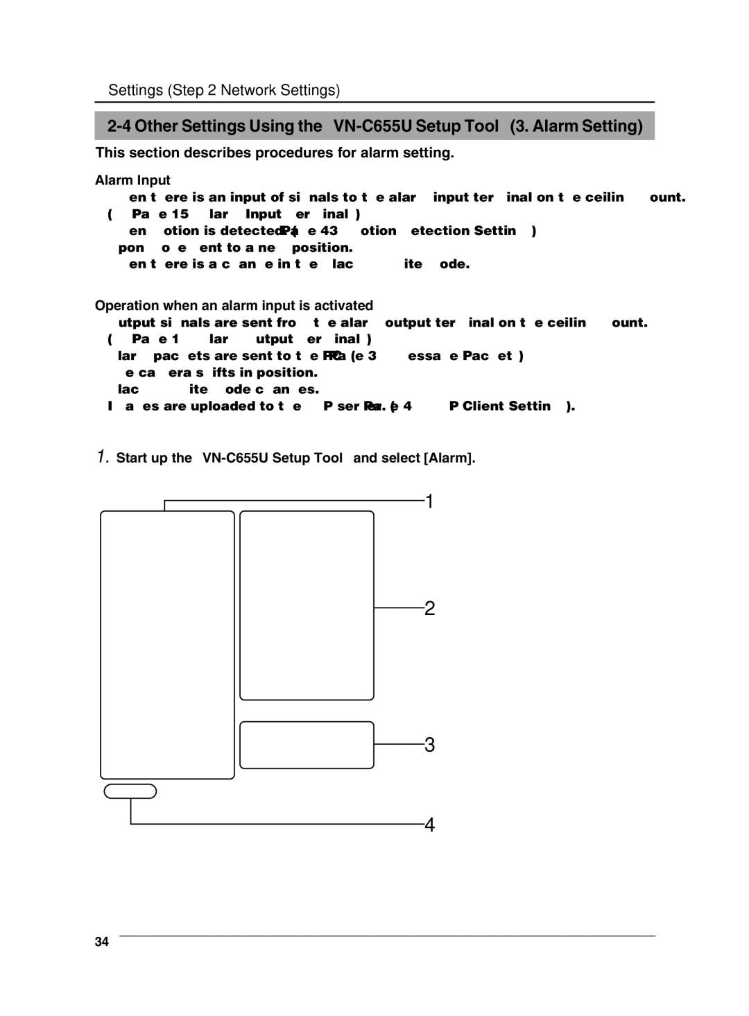 JVC VN-C655 This section describes procedures for alarm setting, Alarm Input, Operation when an alarm input is activated 