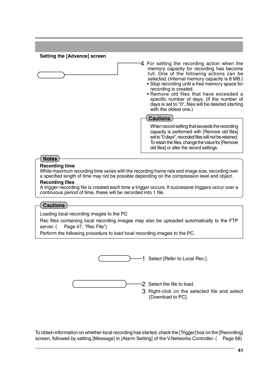 JVC VN-C655 manual Setting the Advance screen, Recording time, Recording files 