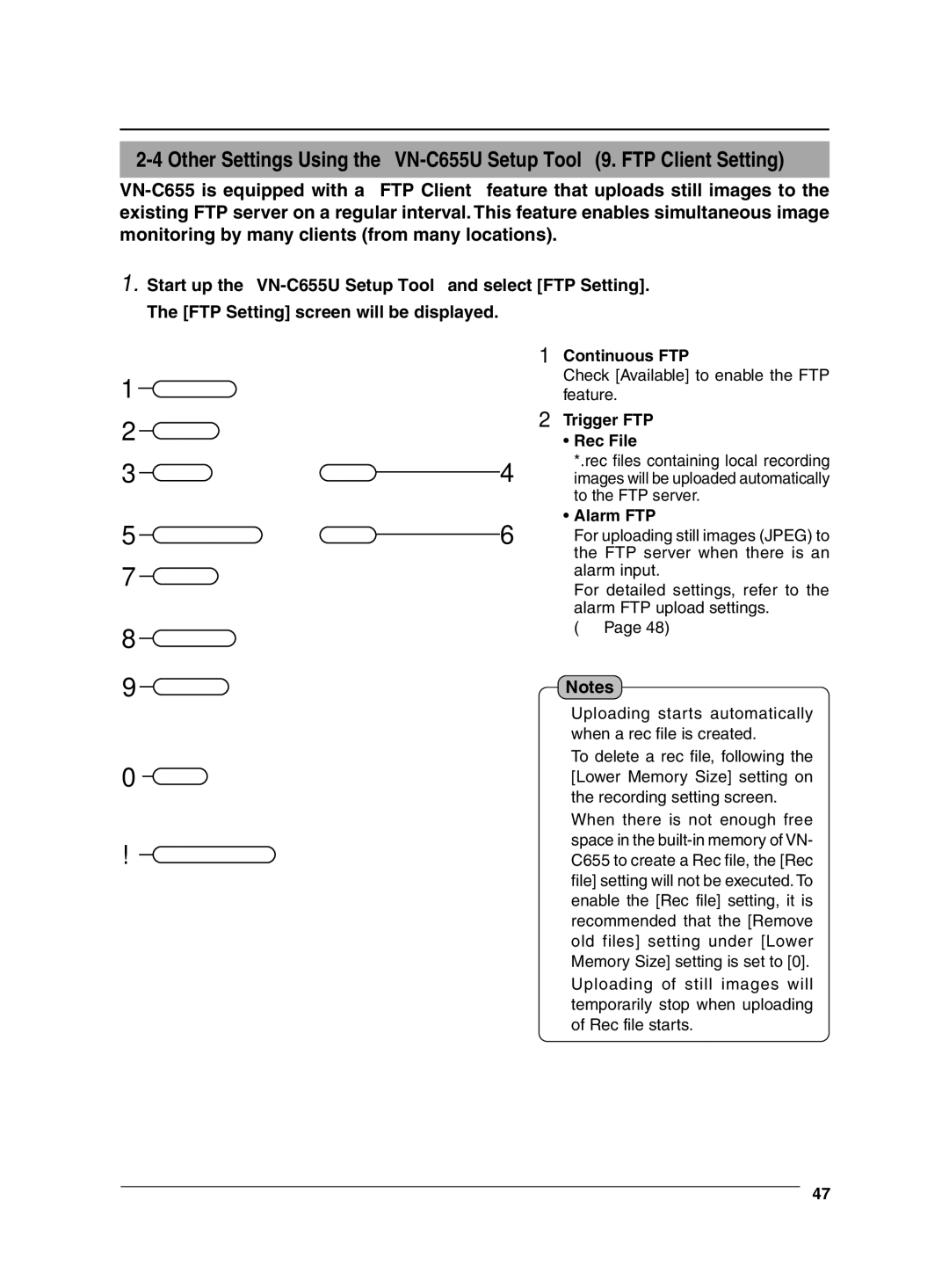 JVC VN-C655 manual Continuous FTP, Trigger FTP, ¥ Rec File, ¥ Alarm FTP 