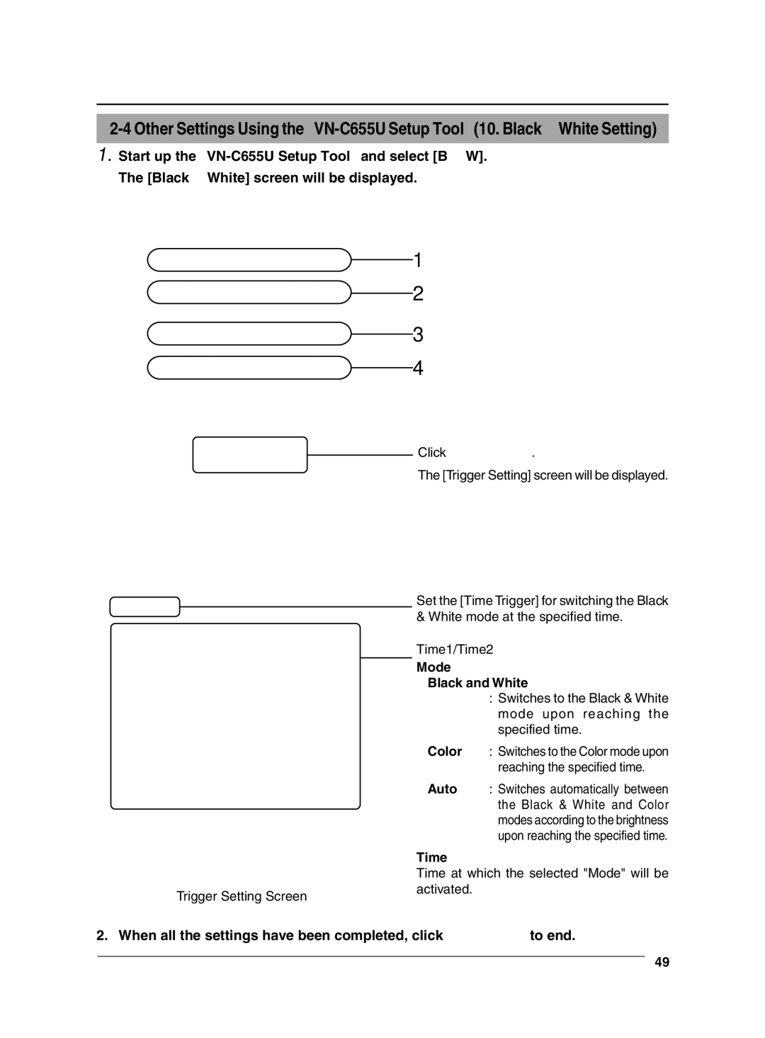 JVC VN-C655 manual Mode Black and White, Time 