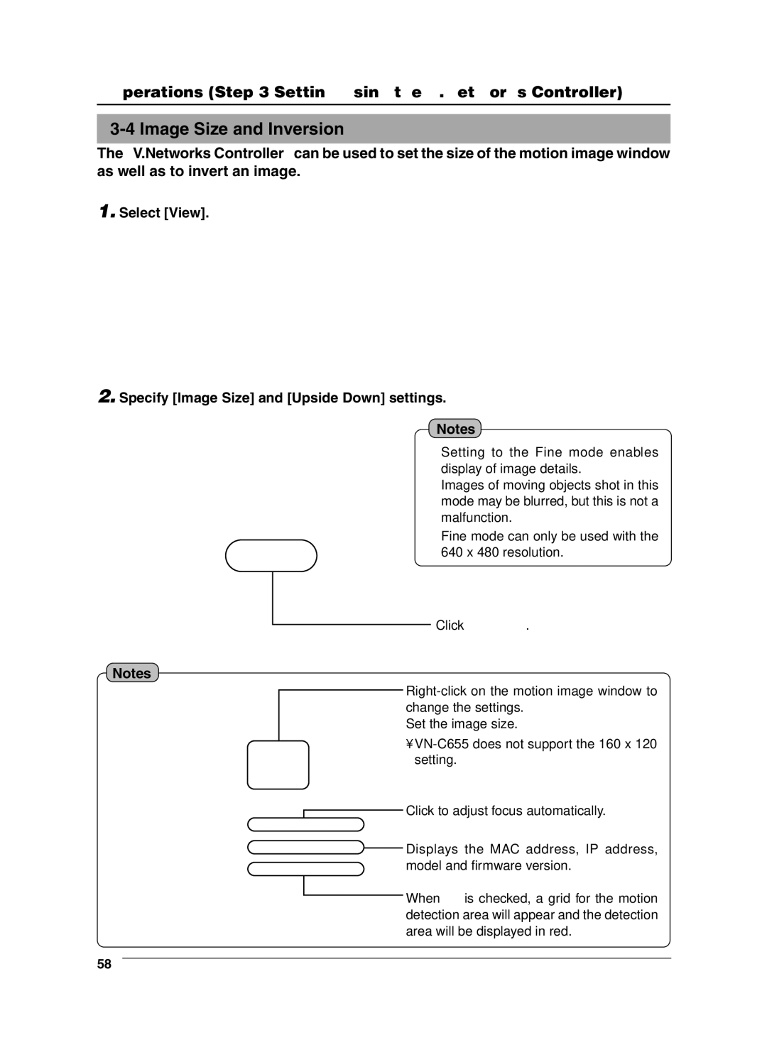 JVC VN-C655 manual Image Size and Inversion, Operations Setting Using the V.Networks Controller 