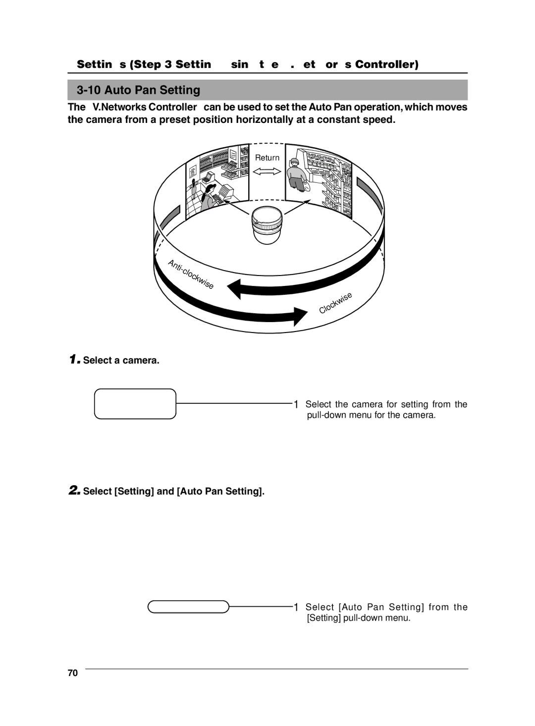 JVC VN-C655 manual Select Setting and Auto Pan Setting 