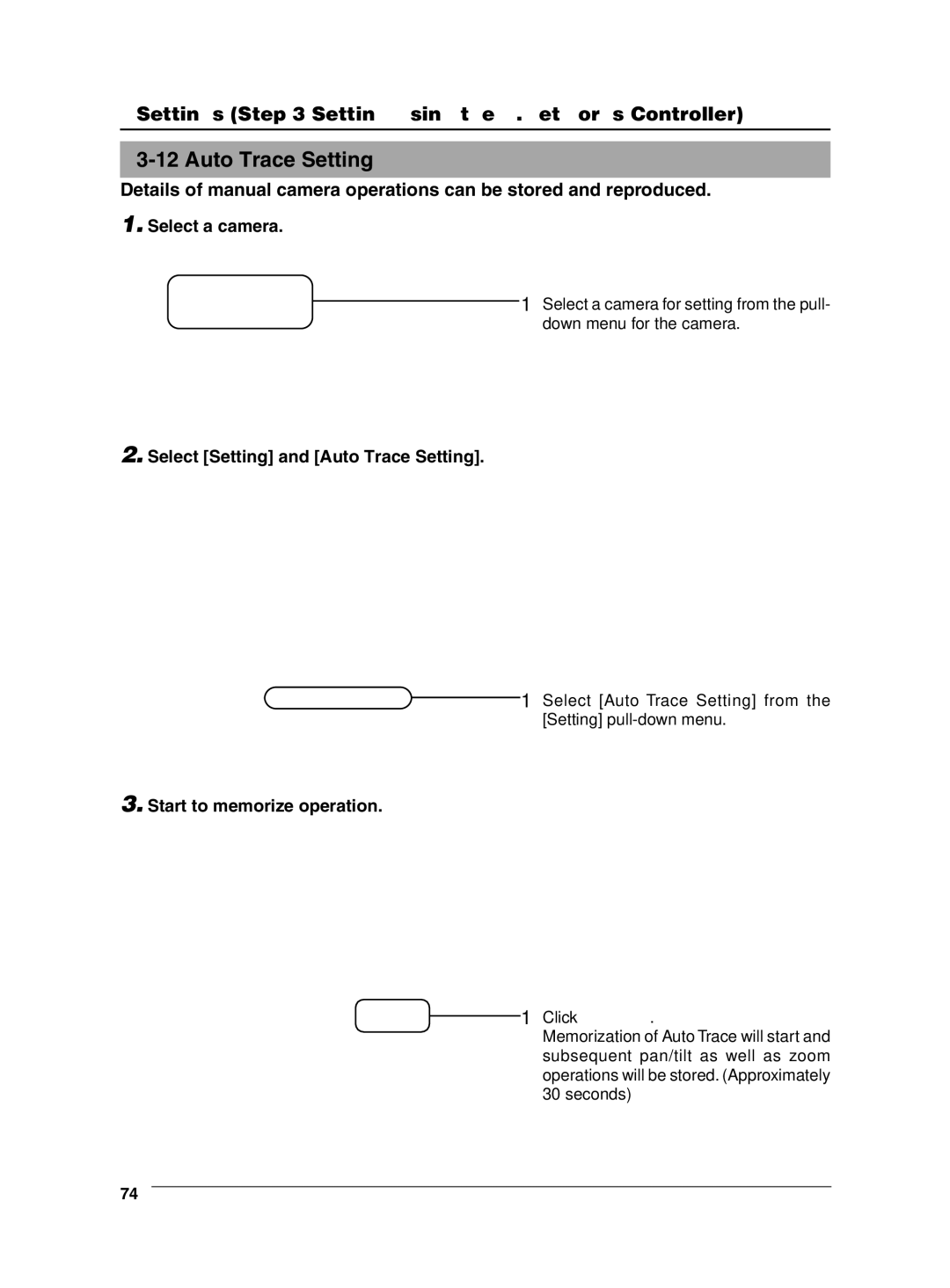 JVC VN-C655 manual Select Setting and Auto Trace Setting, Start to memorize operation 