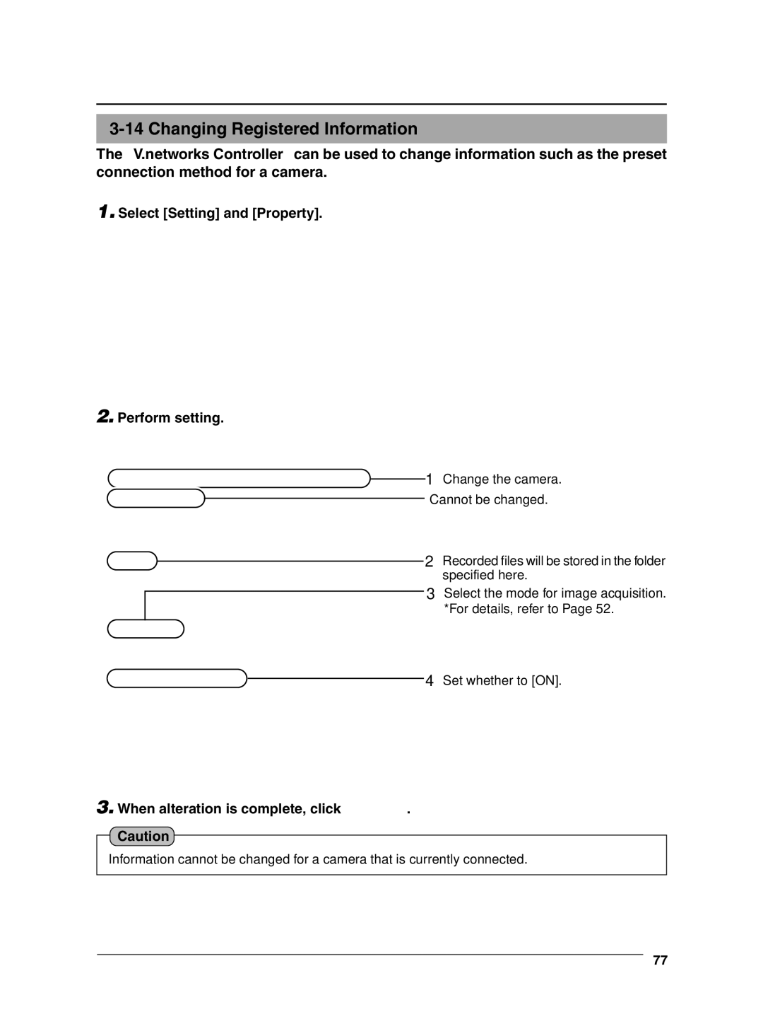 JVC VN-C655 manual Changing Registered Information, Select Setting and Property Perform setting 