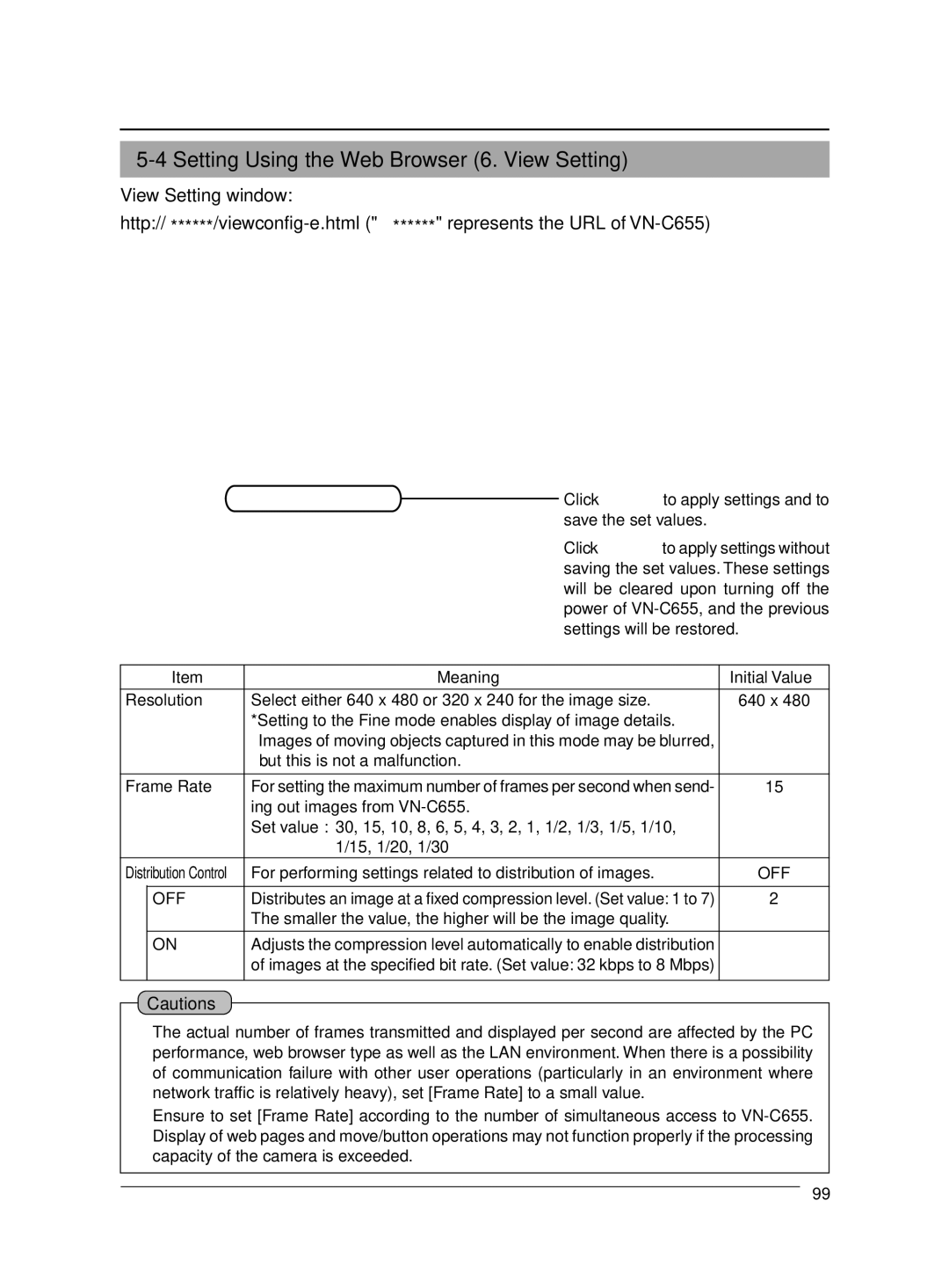 JVC VN-C655 manual Setting Using the Web Browser 6. View Setting, Resolution 