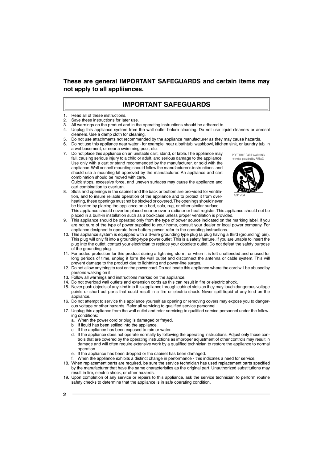 JVC VN-C655U manual Important Safeguards 