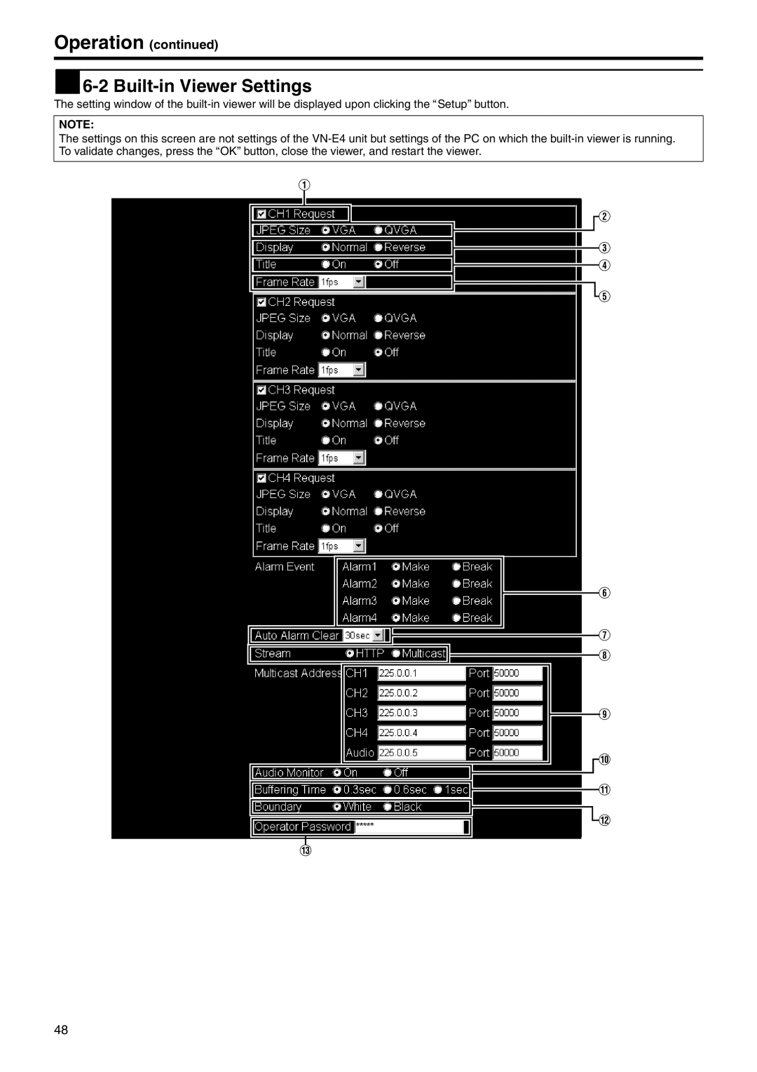 JVC VN-E4 manual  6-2 Built-in Viewer Settings 