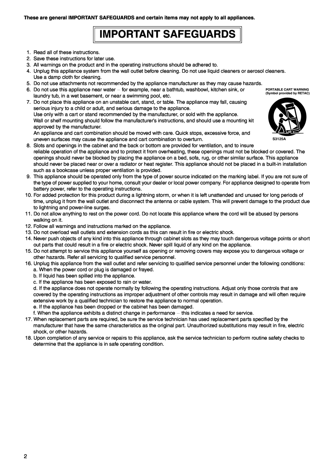 JVC VN-E4 manual Important Safeguards 