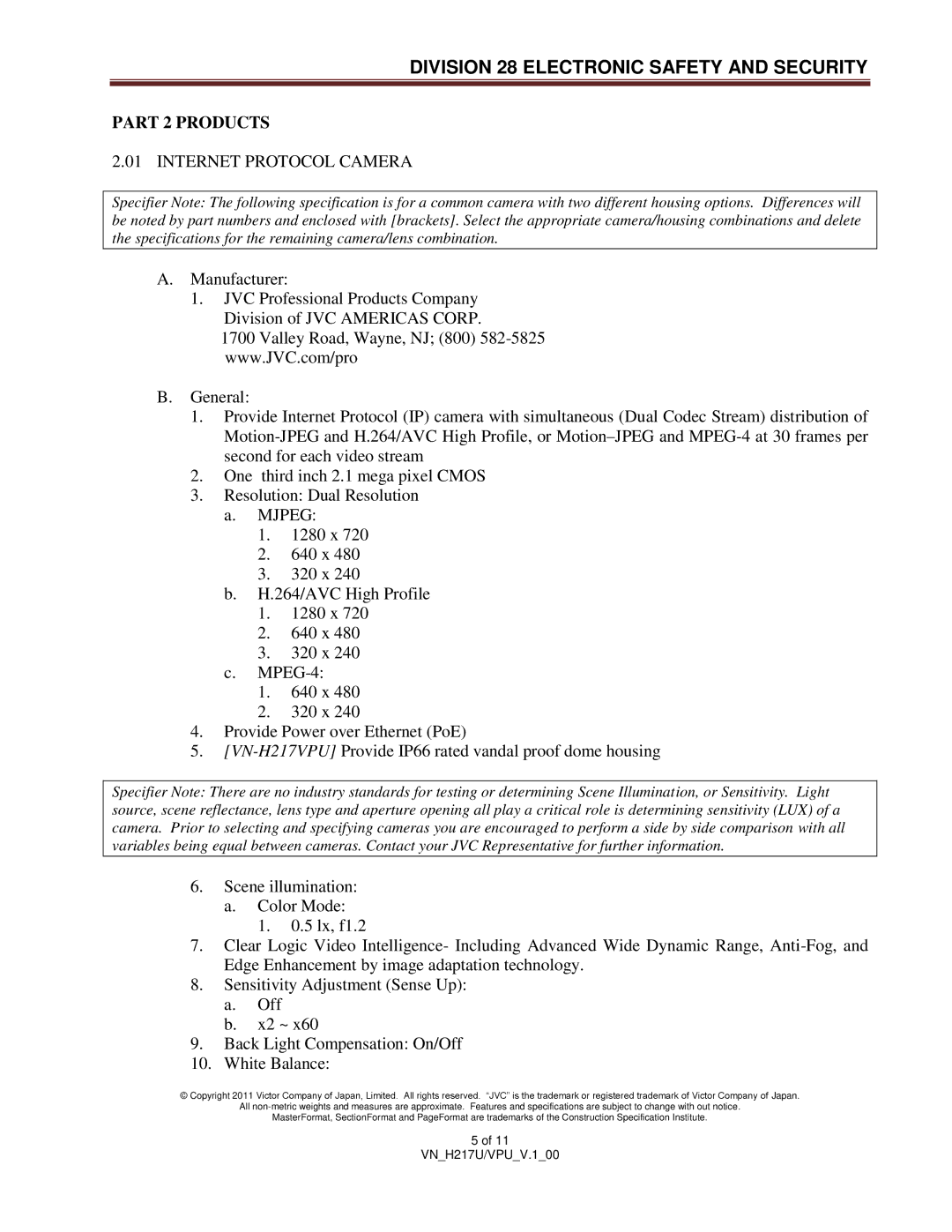 JVC VN-H217U specifications Part 2 Products, Internet Protocol Camera 