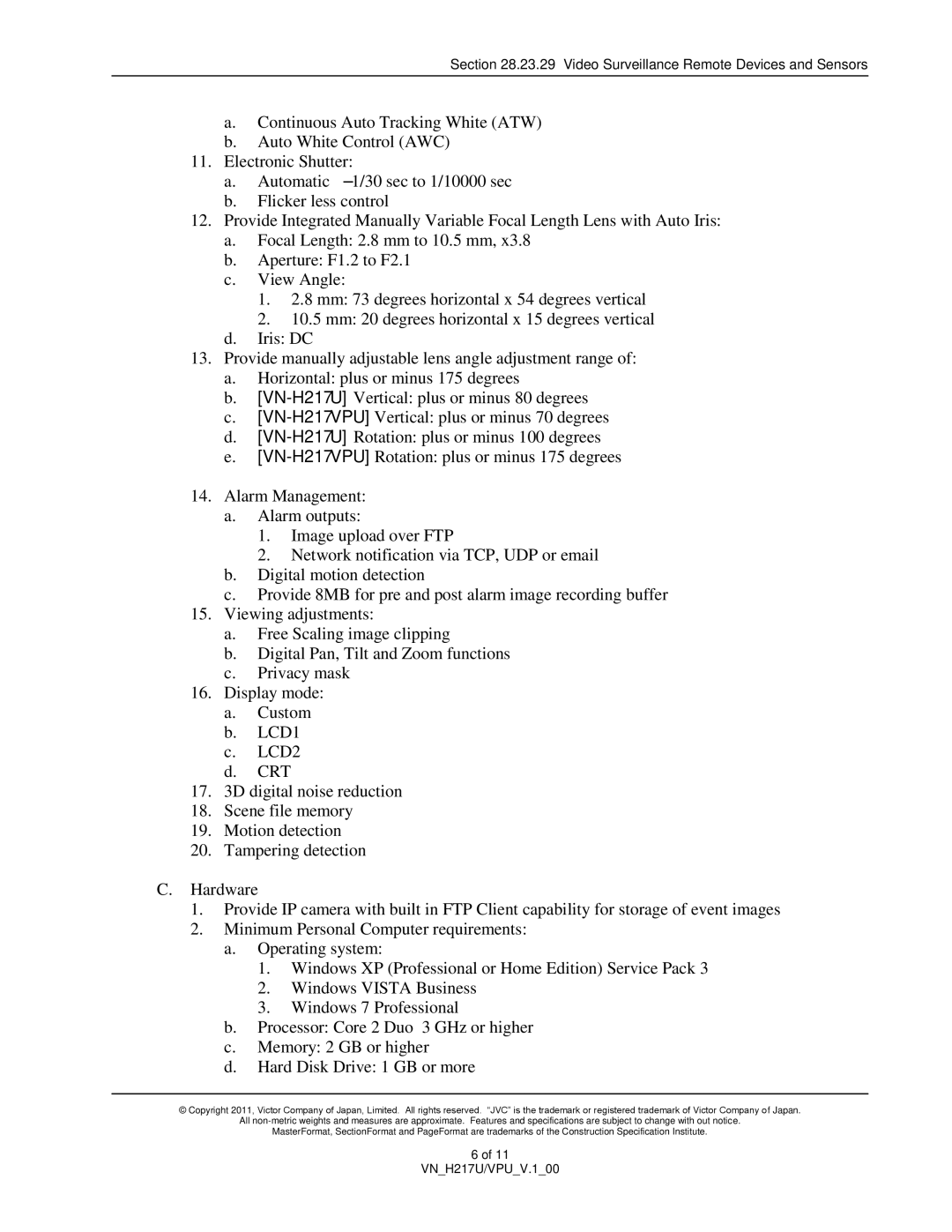 JVC VN-H217U specifications Video Surveillance Remote Devices and Sensors 