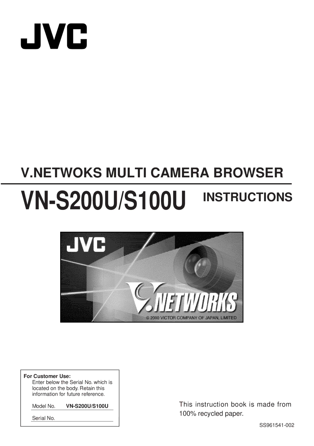 JVC manual VN-S200U/S100U Instructions 