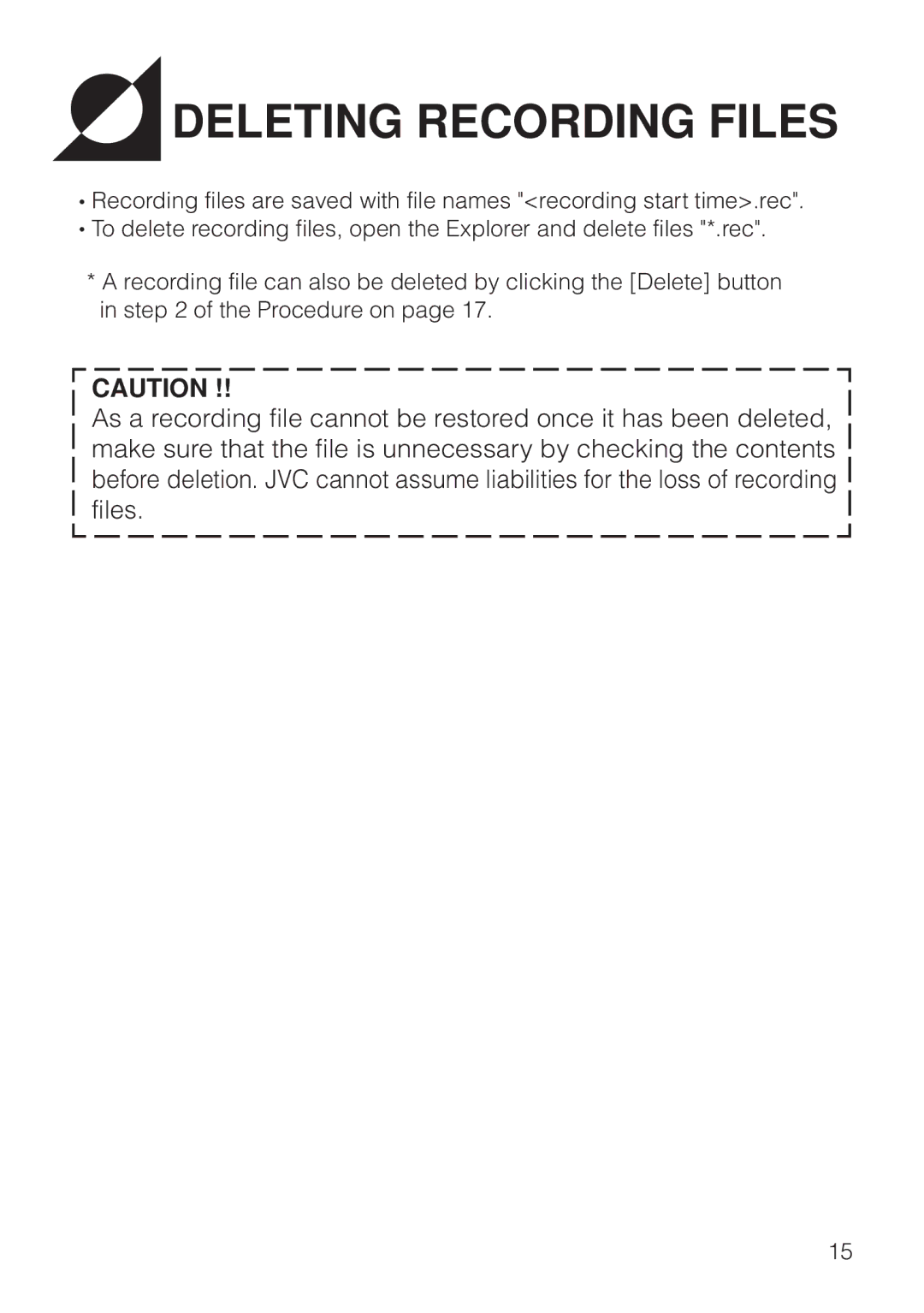 JVC VN-S200U/S100U manual Deleting Recording Files 