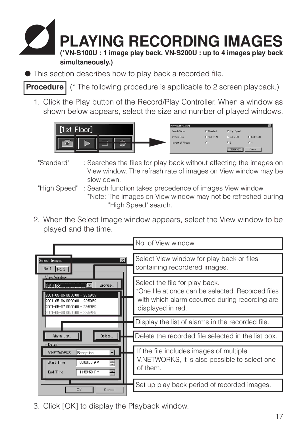 JVC VN-S200U/S100U manual Playing Recording Images, Following procedure is applicable to 2 screen playback 