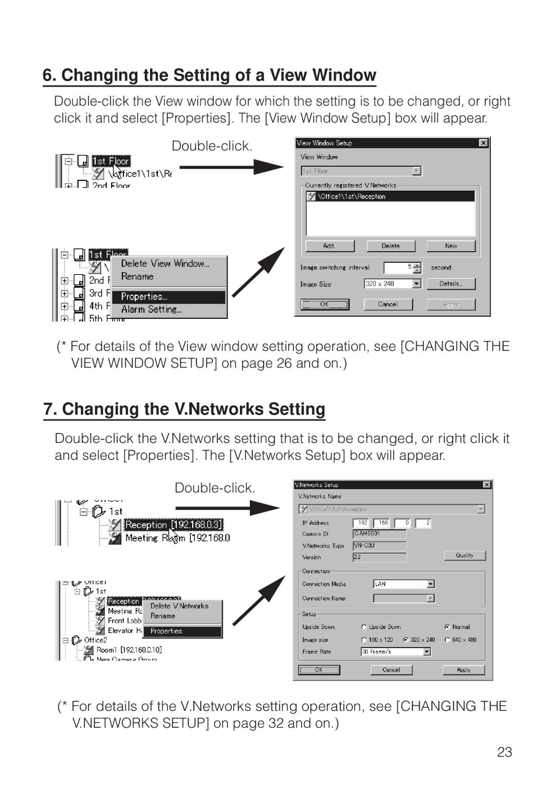 JVC VN-S200U/S100U manual Changing the Setting of a View Window, Changing the V.Networks Setting 