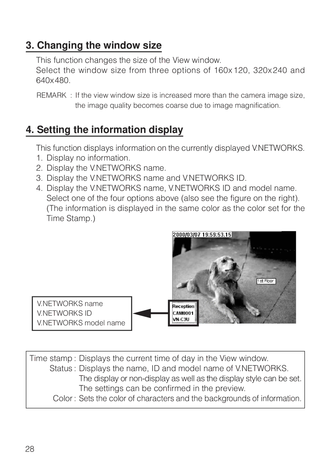 JVC VN-S200U/S100U manual Changing the window size, Setting the information display 