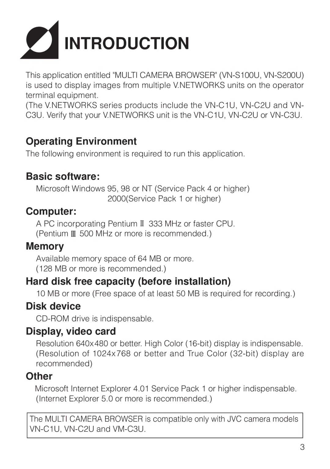 JVC VN-S200U/S100U manual Introduction 