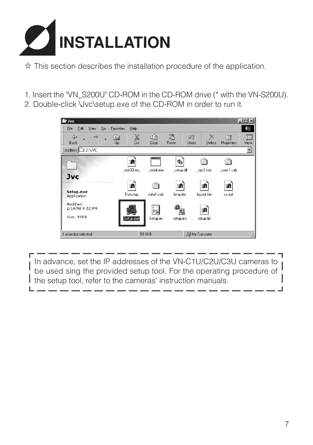 JVC VN-S200U/S100U manual Installation 