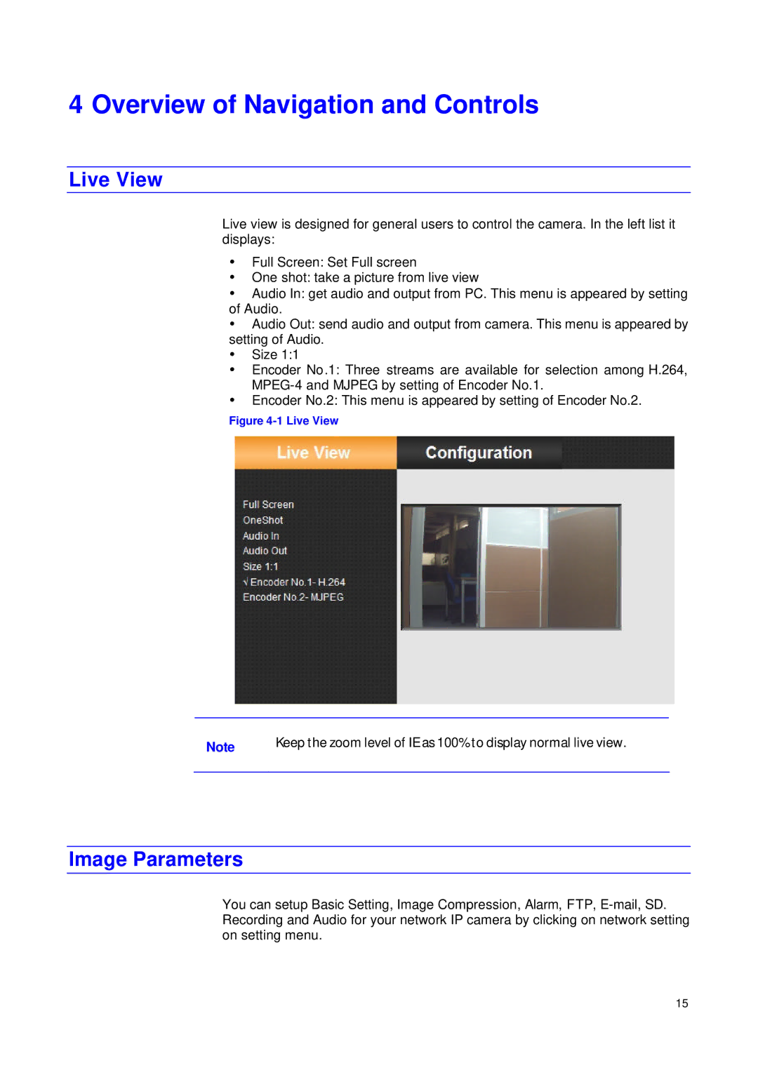 JVC VN-T16/U manual Overview of Navigation and Controls, Live View, Image Parameters 