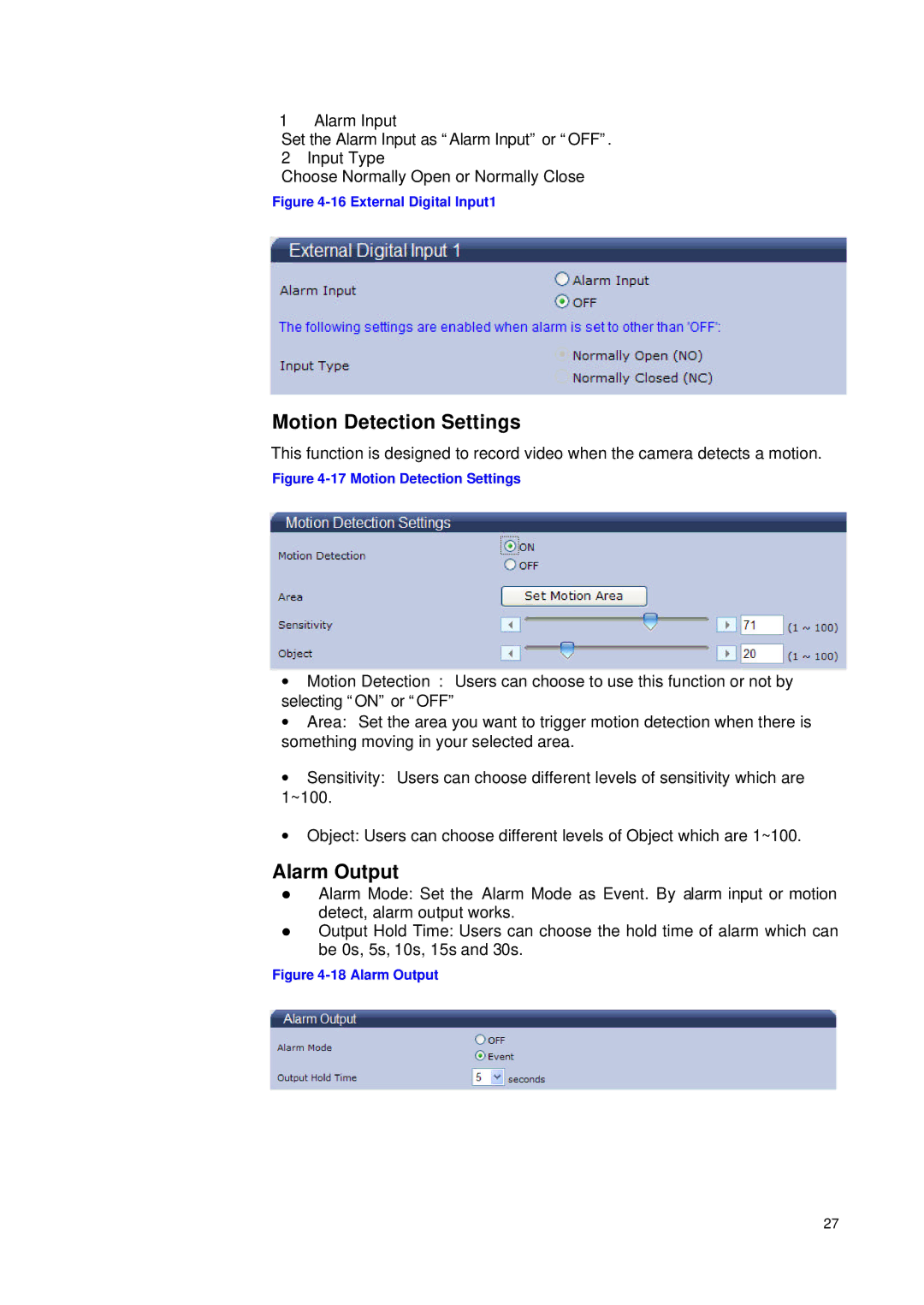 JVC VN-T16/U manual Motion Detection Settings, Alarm Output 