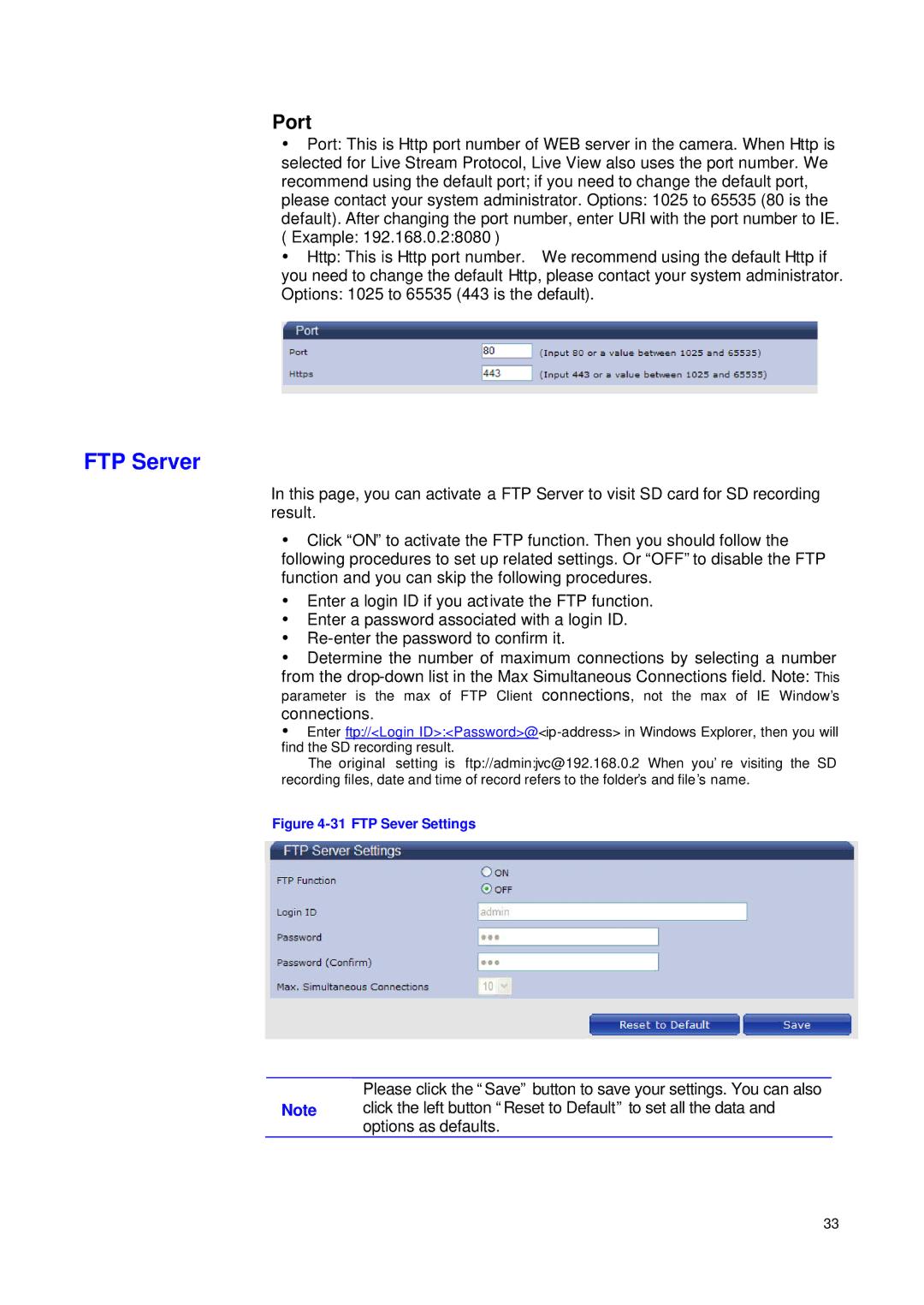 JVC VN-T16/U manual FTP Server, Port 