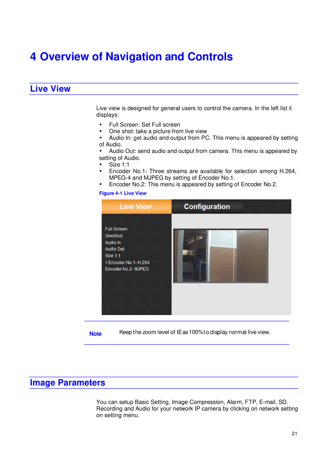 JVC VN-T216VPRU manual Live View, Image Parameters 