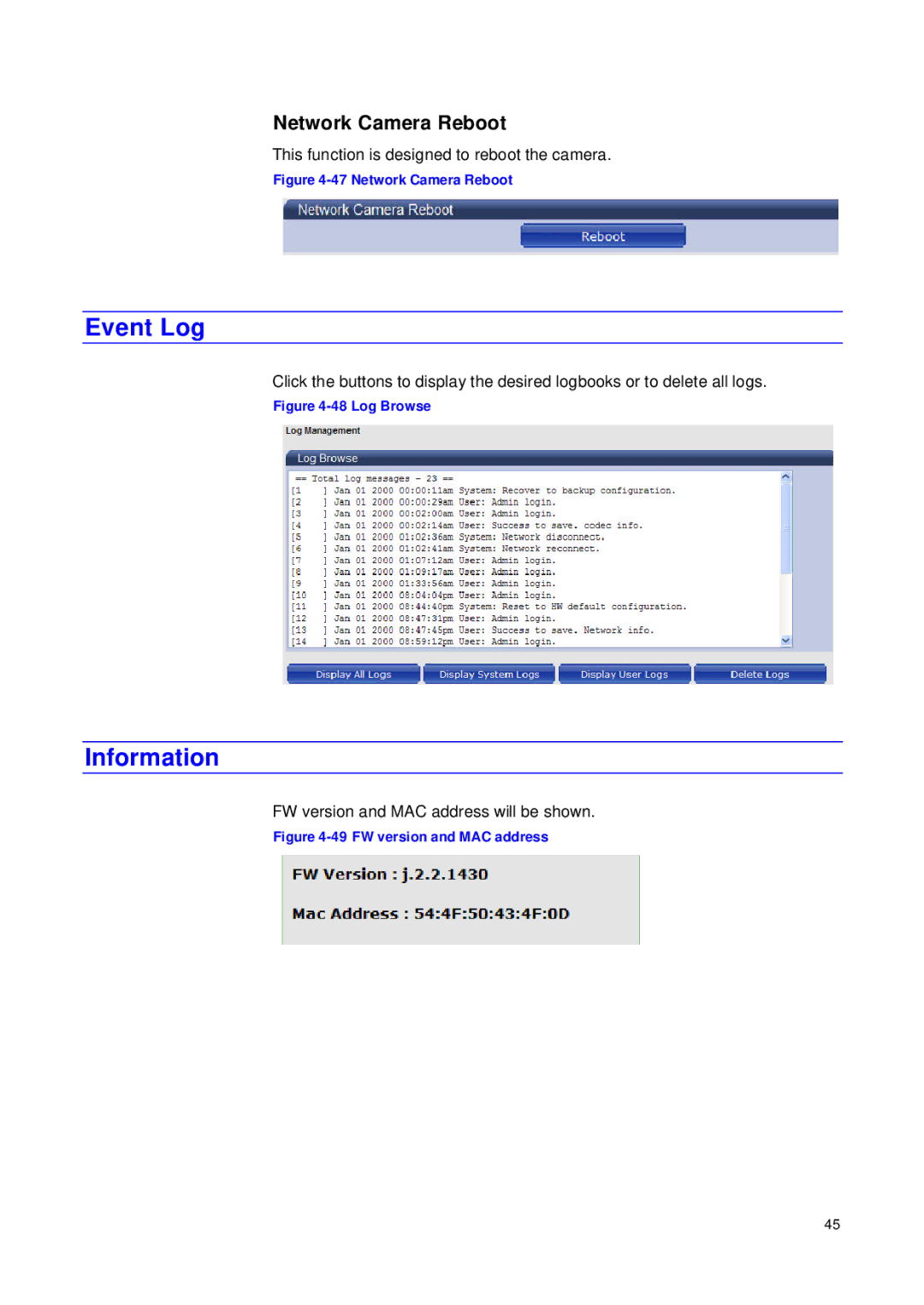 JVC VN-T216VPRU manual Event Log, Information, Network Camera Reboot 