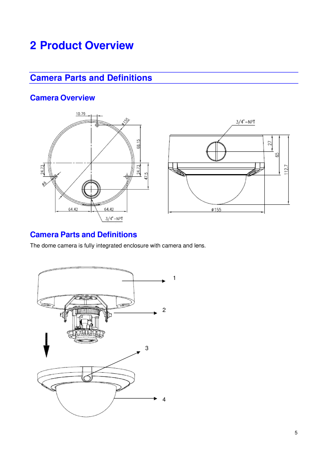 JVC VN-T216VPRU manual Camera Overview Camera Parts and Definitions 