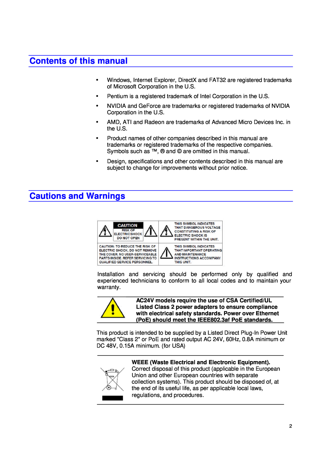 JVC VN-T216VPRU Contents of this manual, Cautions and Warnings 