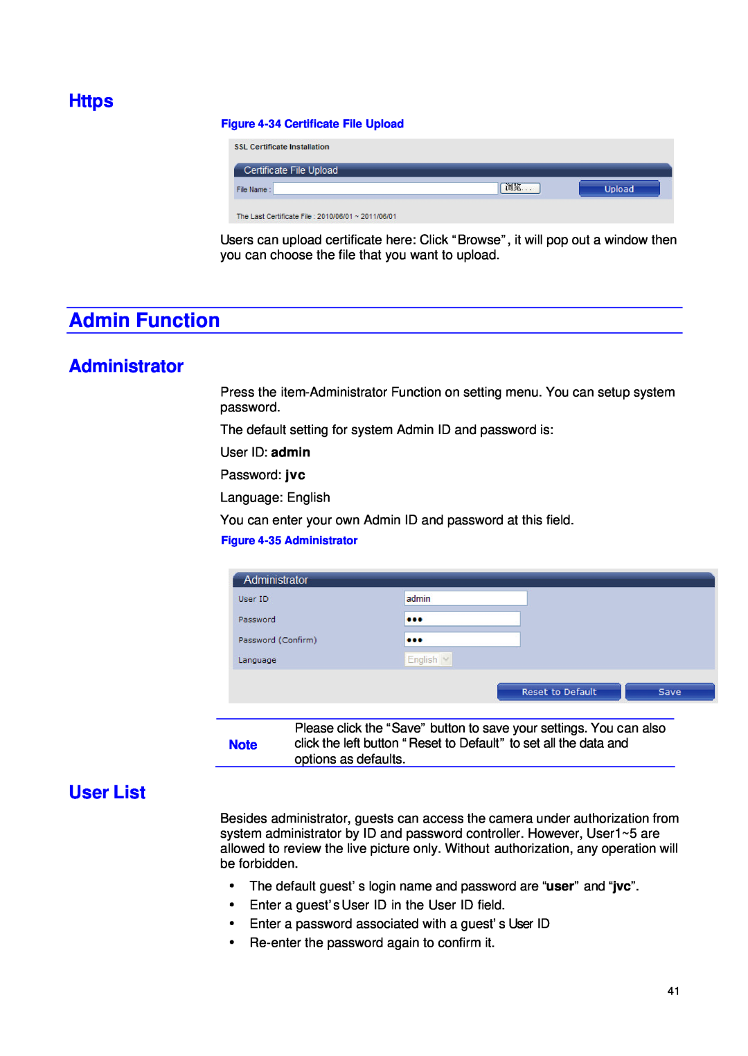 JVC VN-T216VPRU manual Admin Function, Https, Administrator, User List 