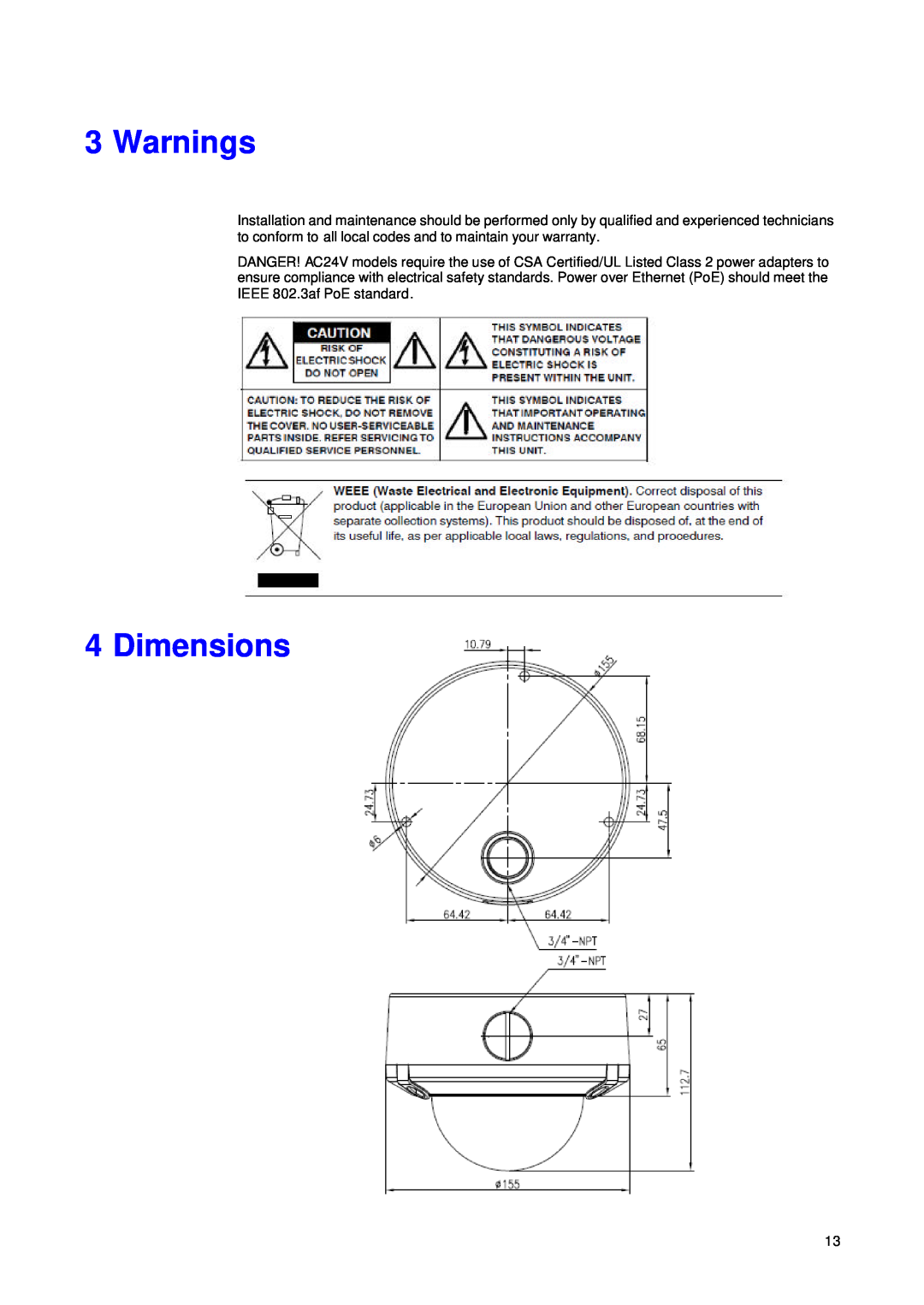 JVC VN-T216VPRU manual Warnings, Dimensions 