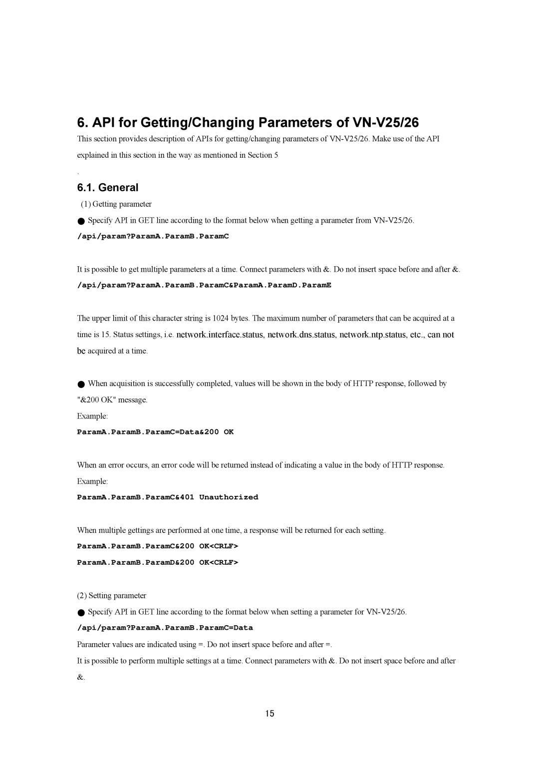 JVC VN-V26U, VN-V25U manual API for Getting/Changing Parameters of VN-V25/26, General 