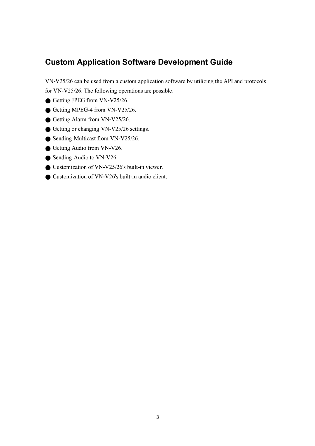 JVC VN-V26U, VN-V25U manual Custom Application Software Development Guide 