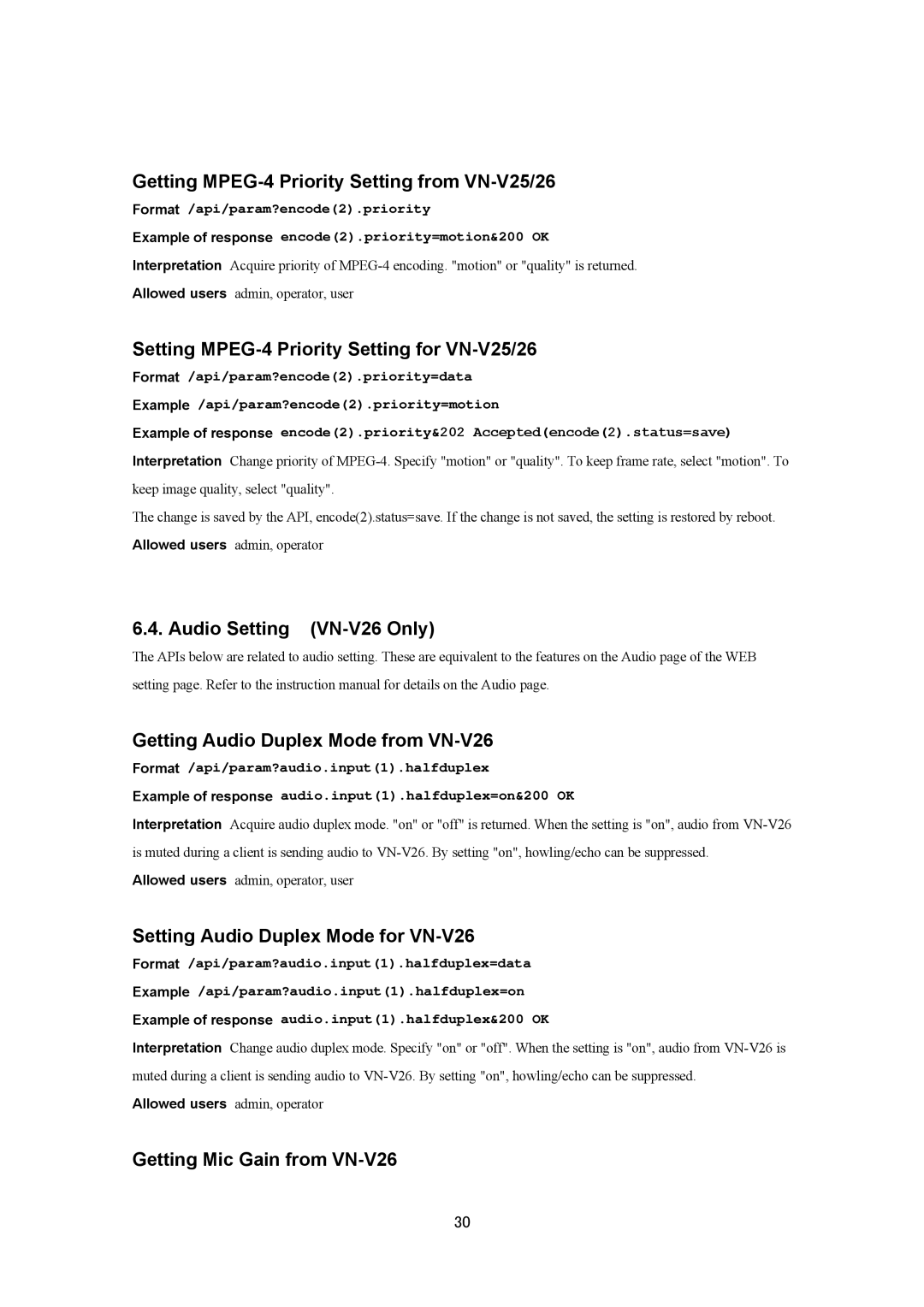 JVC VN-V25U, VN-V26U manual Getting MPEG-4 Priority Setting from VN-V25/26, Setting MPEG-4 Priority Setting for VN-V25/26 